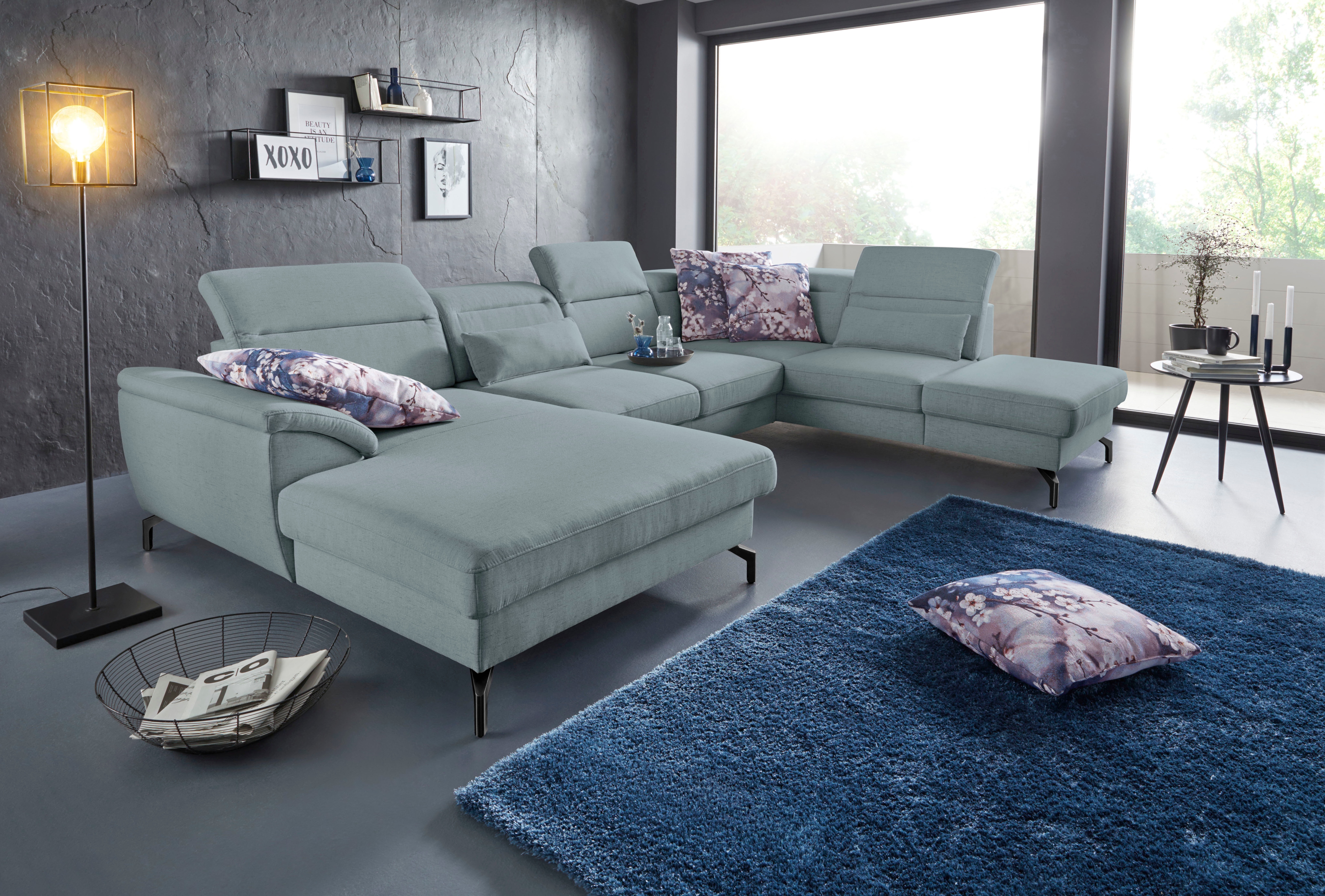 sit&more Wohnlandschaft "Percy U-Form" 15 cm Fußhöhe, Sitztiefenverstellung, wahlweise in 2 Fußfarben