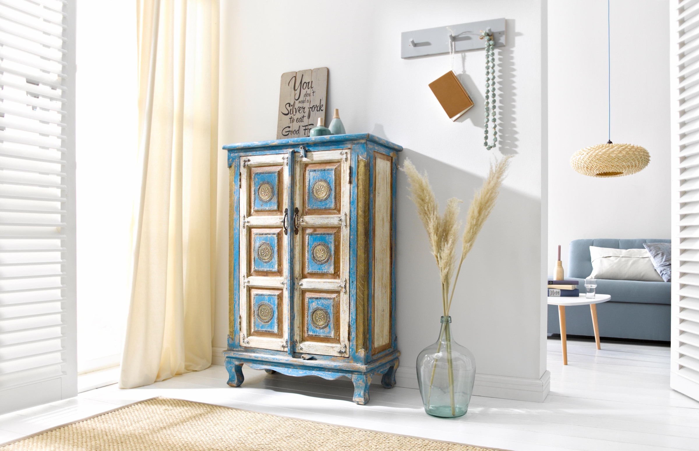 Home affaire Highboard, Stauraumschrank, Höhe 120 cm, mit aufwendiger Schnitzerei