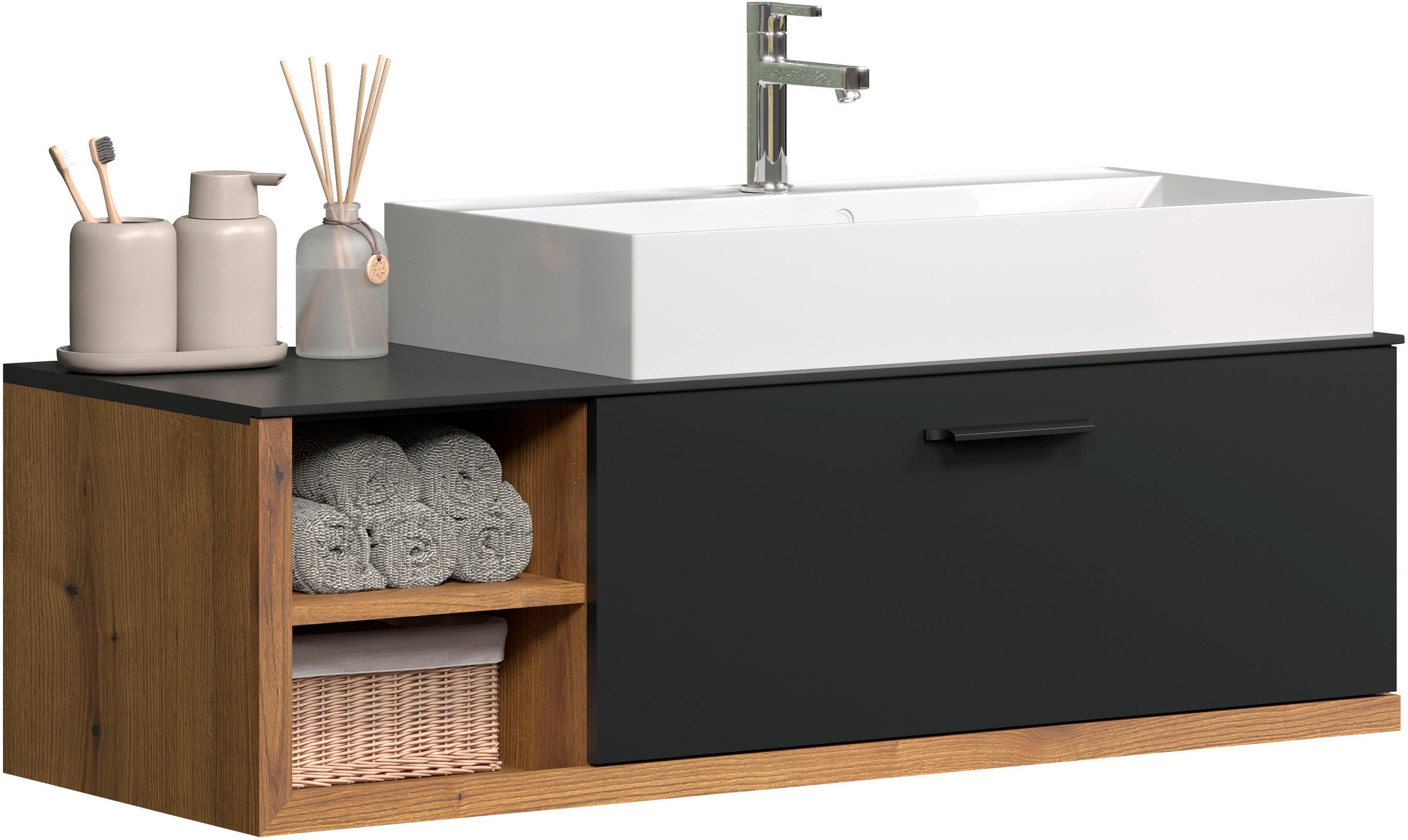 Thumbnail - welltime Waschtisch "Premont", Eleganter Waschbeckenunterschrank mit 80 cm Waschbecken - Softclose