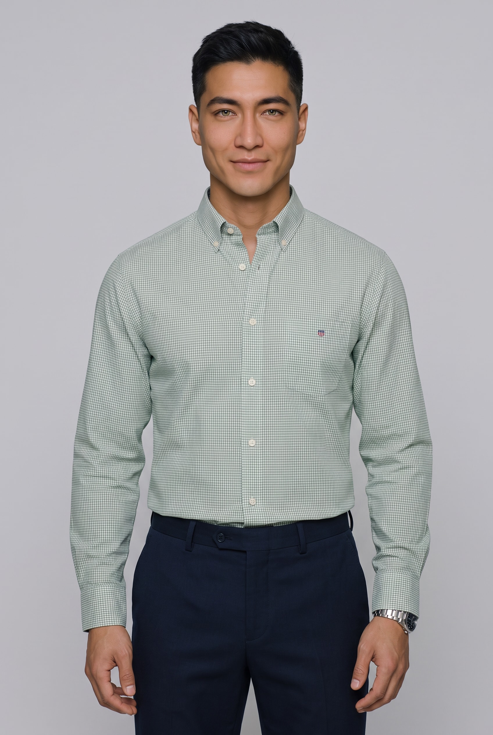 Gant Langarmhemd "REG CLASSIC POPLIN GINGHAM SHIRT" mit Logostickerei, Baumwoll-Popeline