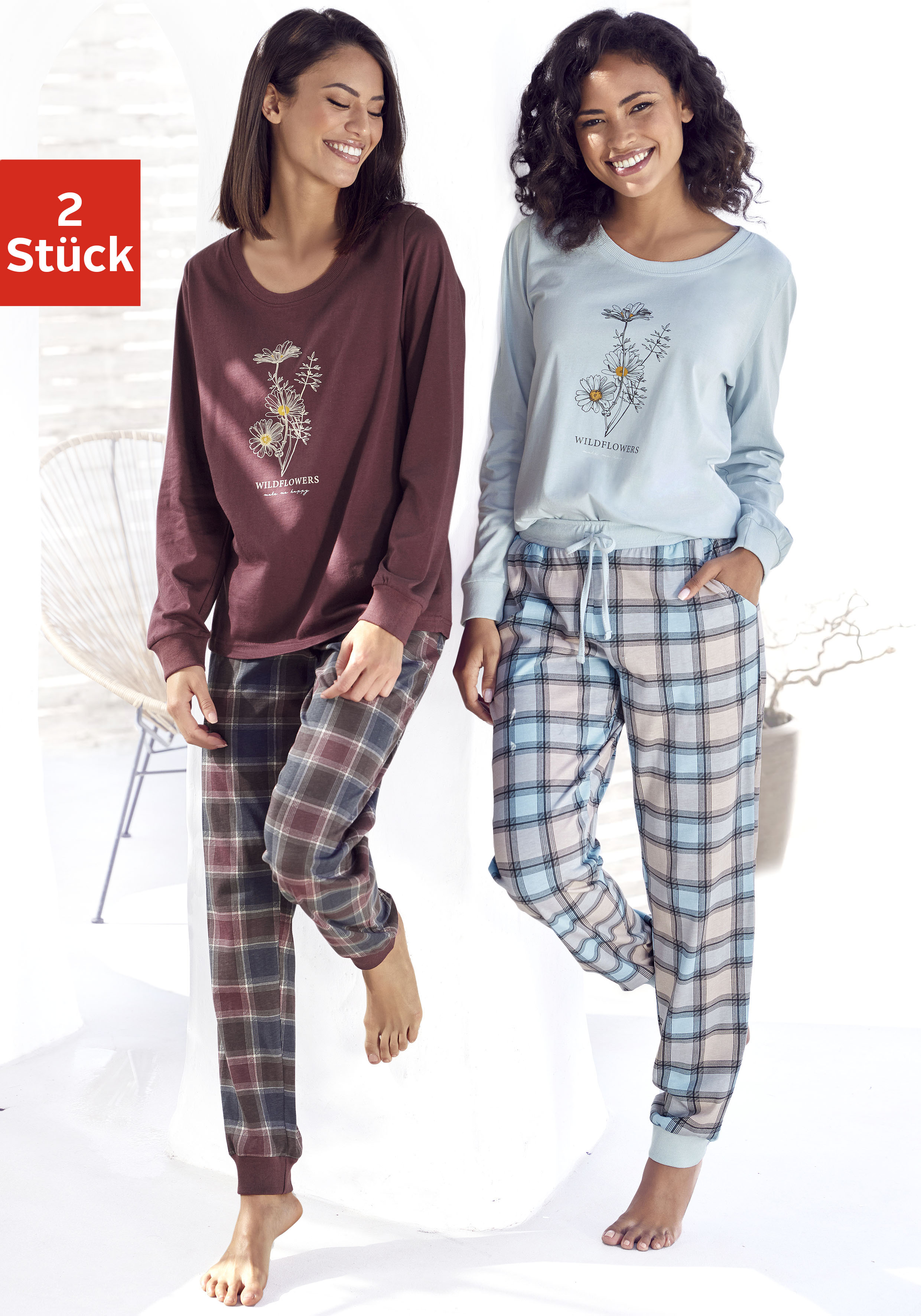 Vivance Dreams by Lascana Pyjama Packung, 4 tlg. mit Frontdruck