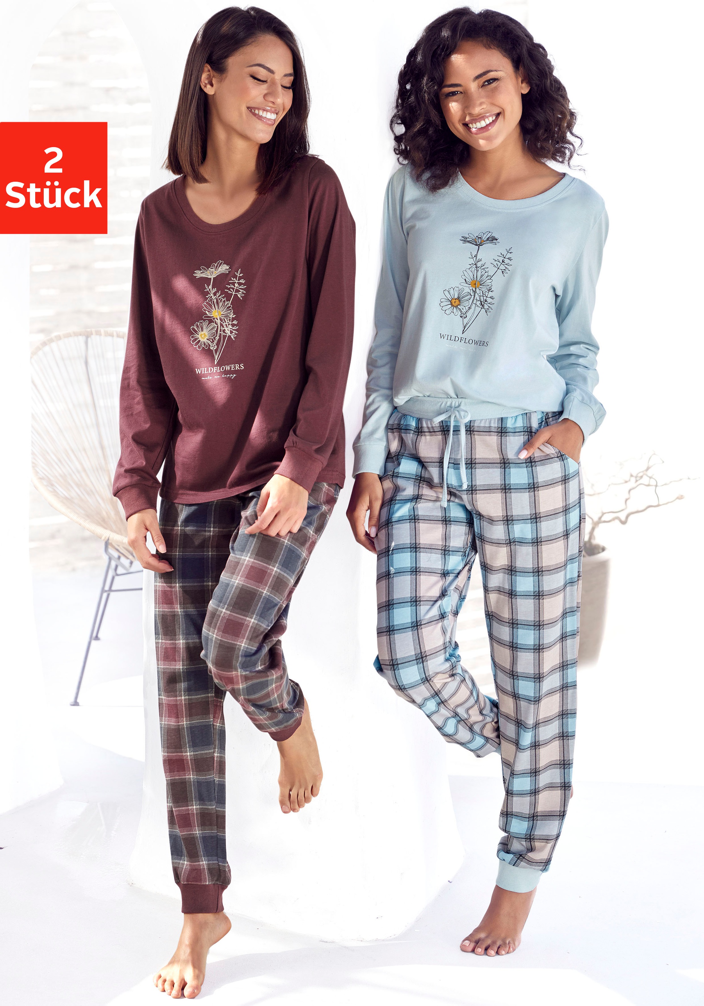 Vivance Dreams Pyjama 2 Stück, 4 Stk. tlg., mit Frontdruck günstig online kaufen