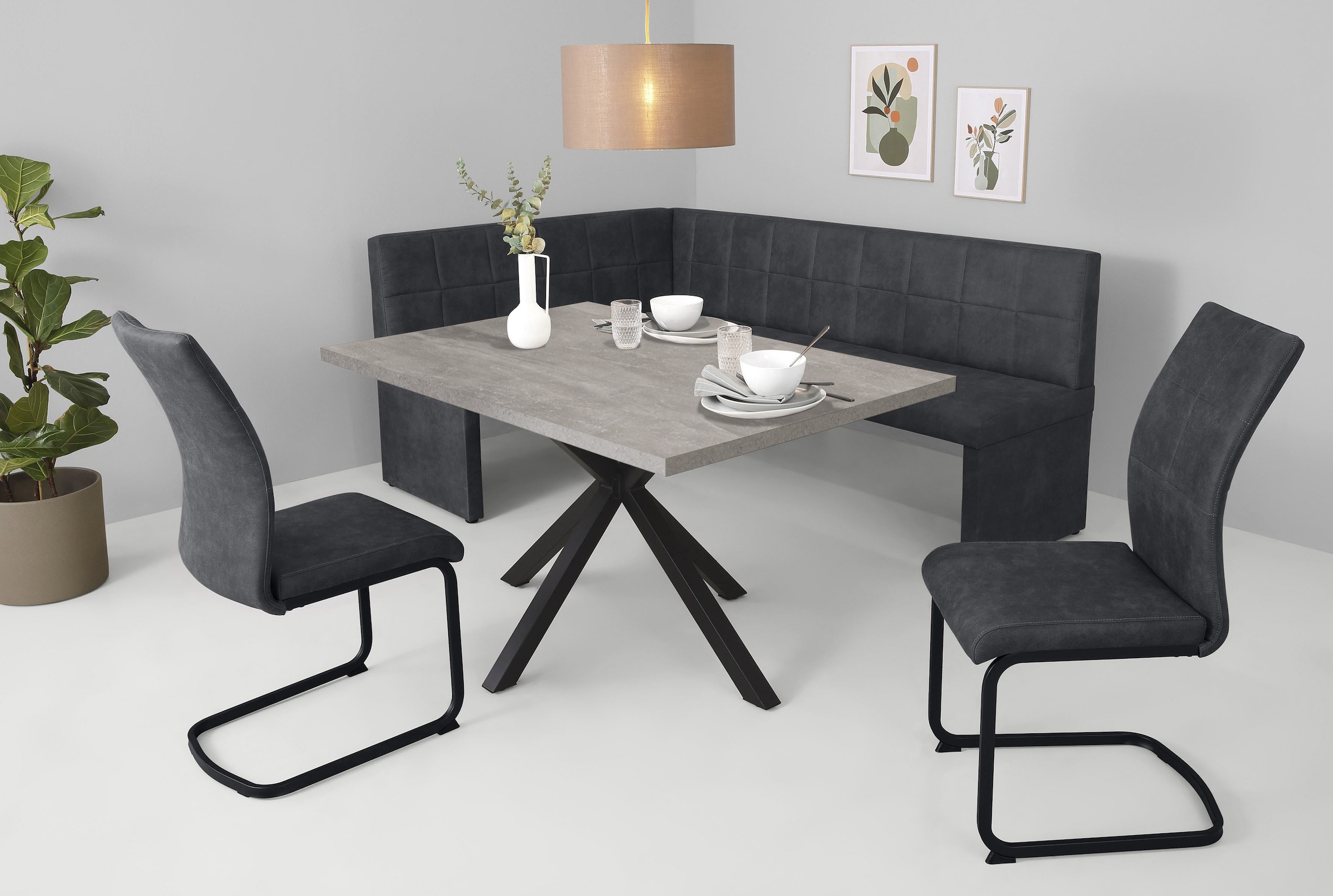 HELA Essgruppe "SPREE" 4 Stk. tlg. Esstisch 140x90 cm mit Dickkante, Microf günstig online kaufen