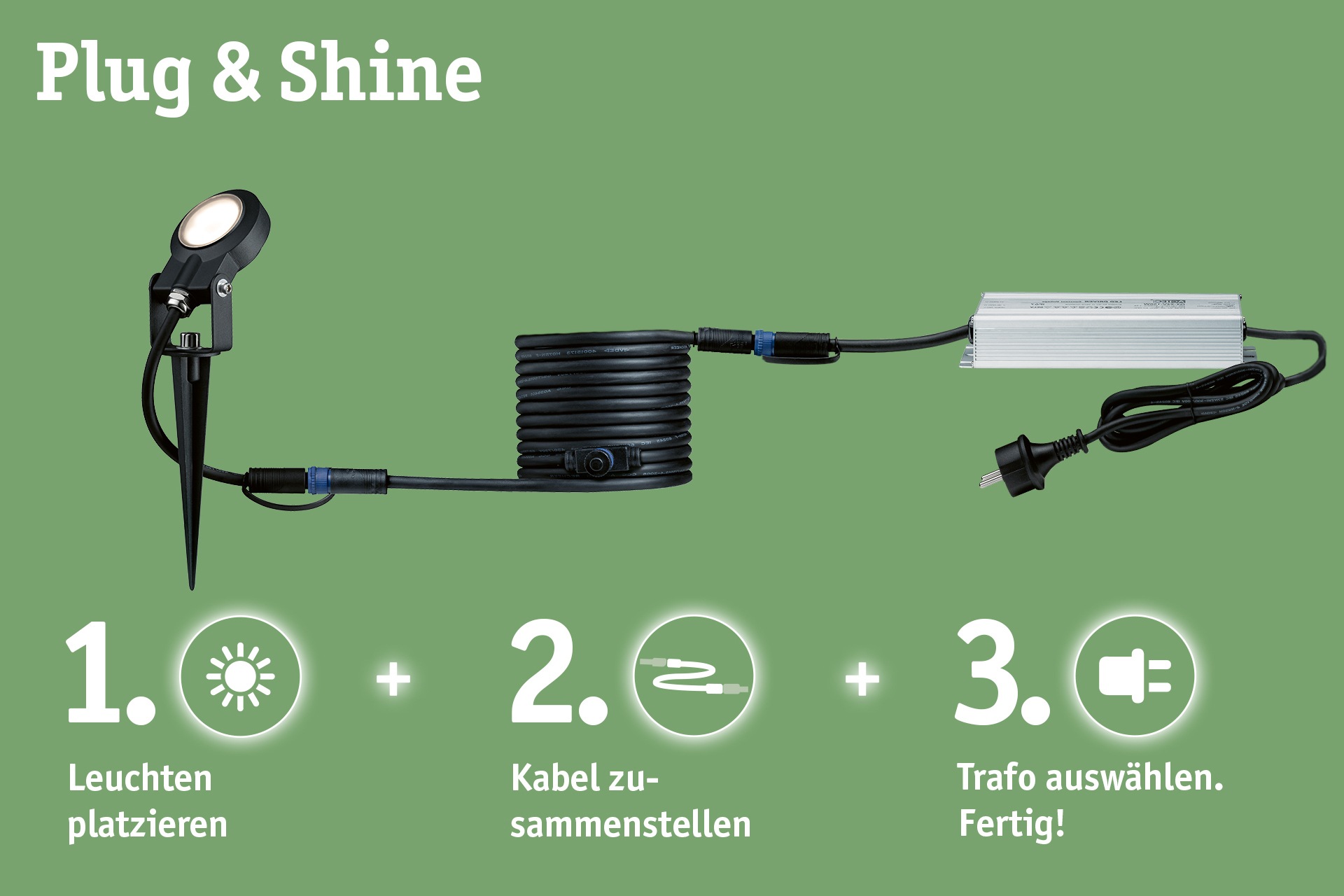 Paulmann Lampen-Verbindungskabel »Outdoor Plug&Shine 5m IP68«, 500 cm, 1 in - 2 out