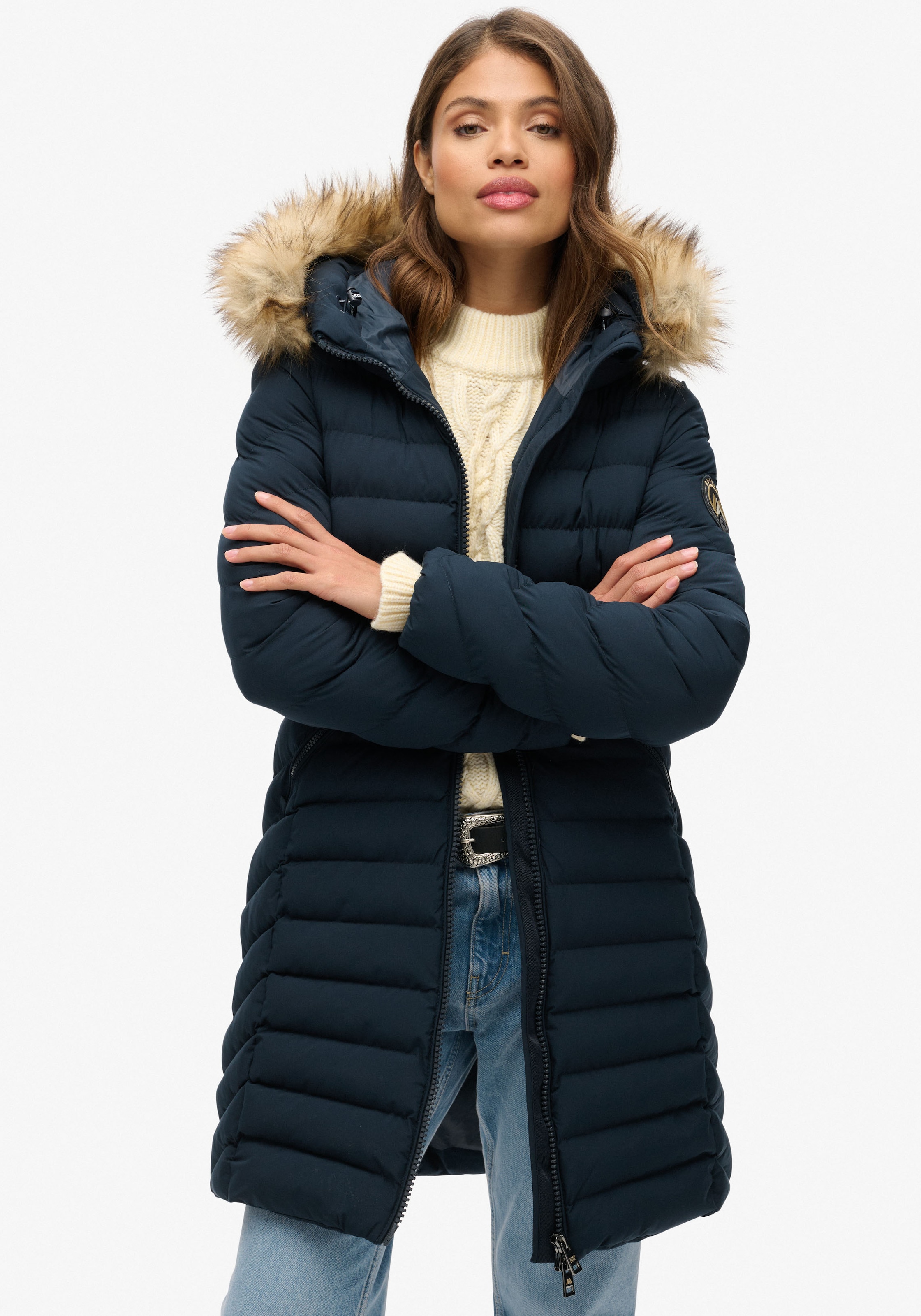 Superdry Steppjacke "FUJI FAUX FUR HOOD MID LENGTH", mit Kapuze günstig online kaufen