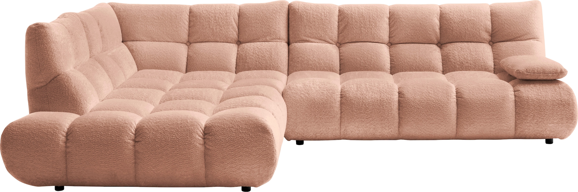 Home affaire Ecksofa "Cozy Bubble, mit klappbarer Armlehne, Breite 324 cm" mit eleganter Steppung, Rundumbezug & weicher Polsterung