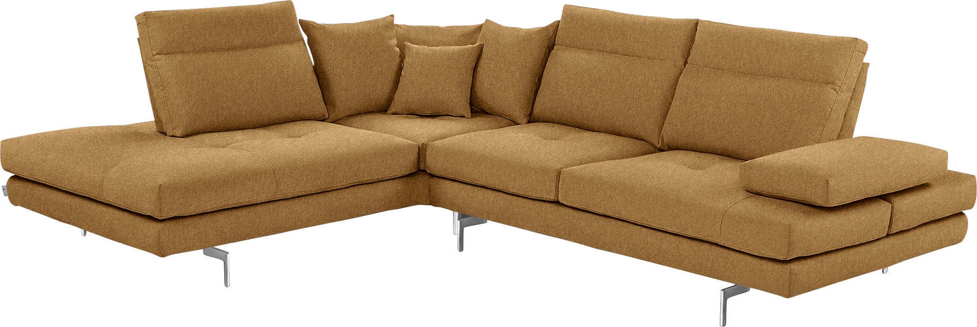 CALIA ITALIA Ecksofa "Toby Wing, B/T: 288/232 cm, Designsofa mit hohem Sitzkomfort, L-Form" Sitztiefenverstell.,wahlw. mit Kissen-Set, Füße chrom glänzend