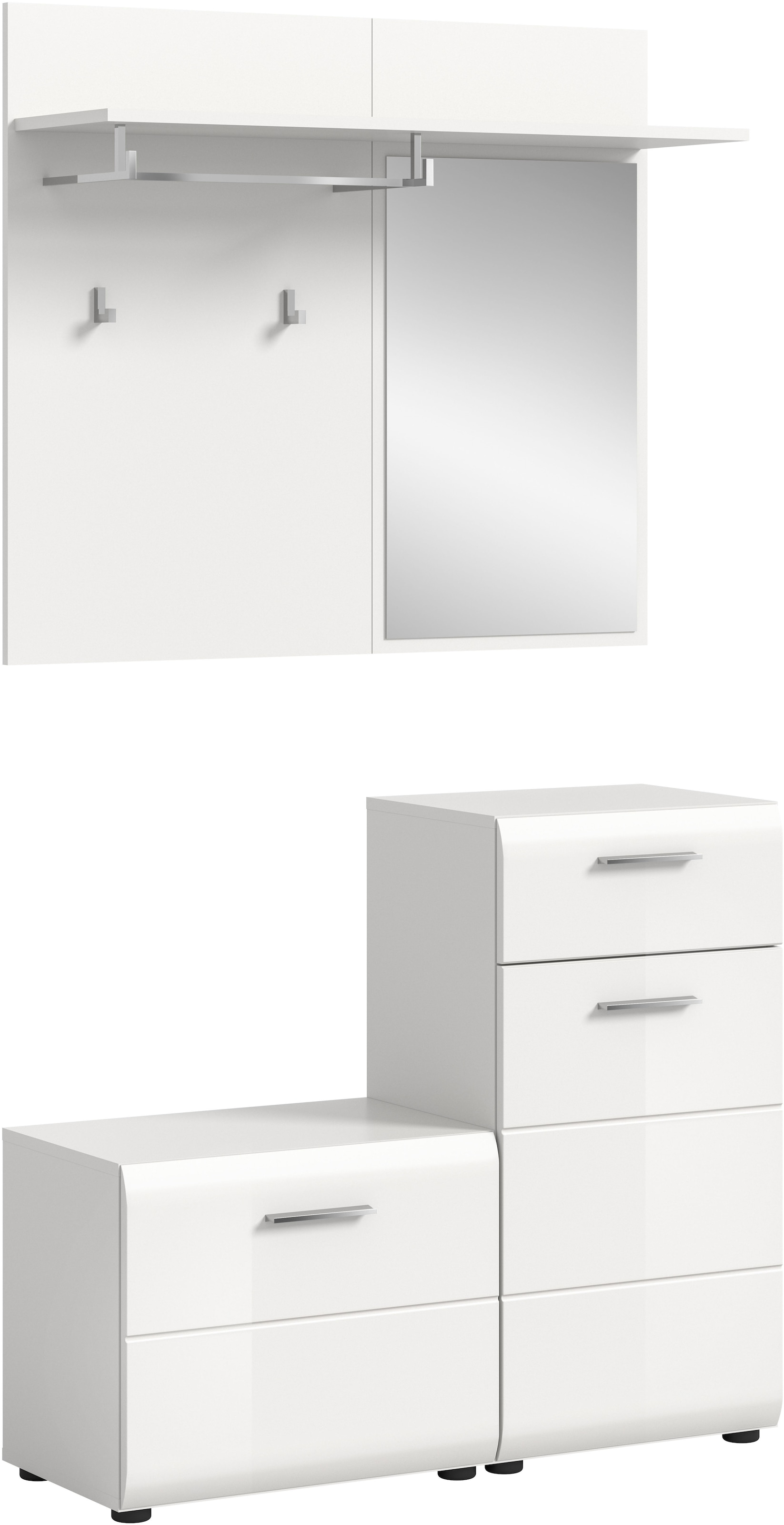 INOSIGN Garderoben-Set »FLORENZ, 3tlg., best. aus: Garderobenspiegelpaneel, Sitzbank & Kommode«, Kombination, Kompaktgarderobe, Garderobenkombination, Garderobe