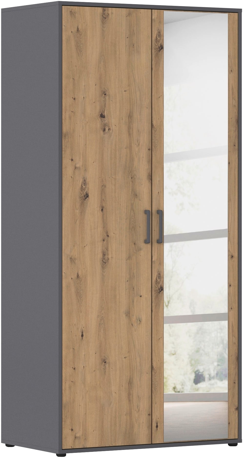 rauch "Kleiderschrank Schrank Garderobe Wäscheschrank VOYAGER" in 3 verschiedenen Ausstattungen BASIC/CLASSIC/PREMIUM, mit modernen Griffen in Graumetallic und Spiegel
