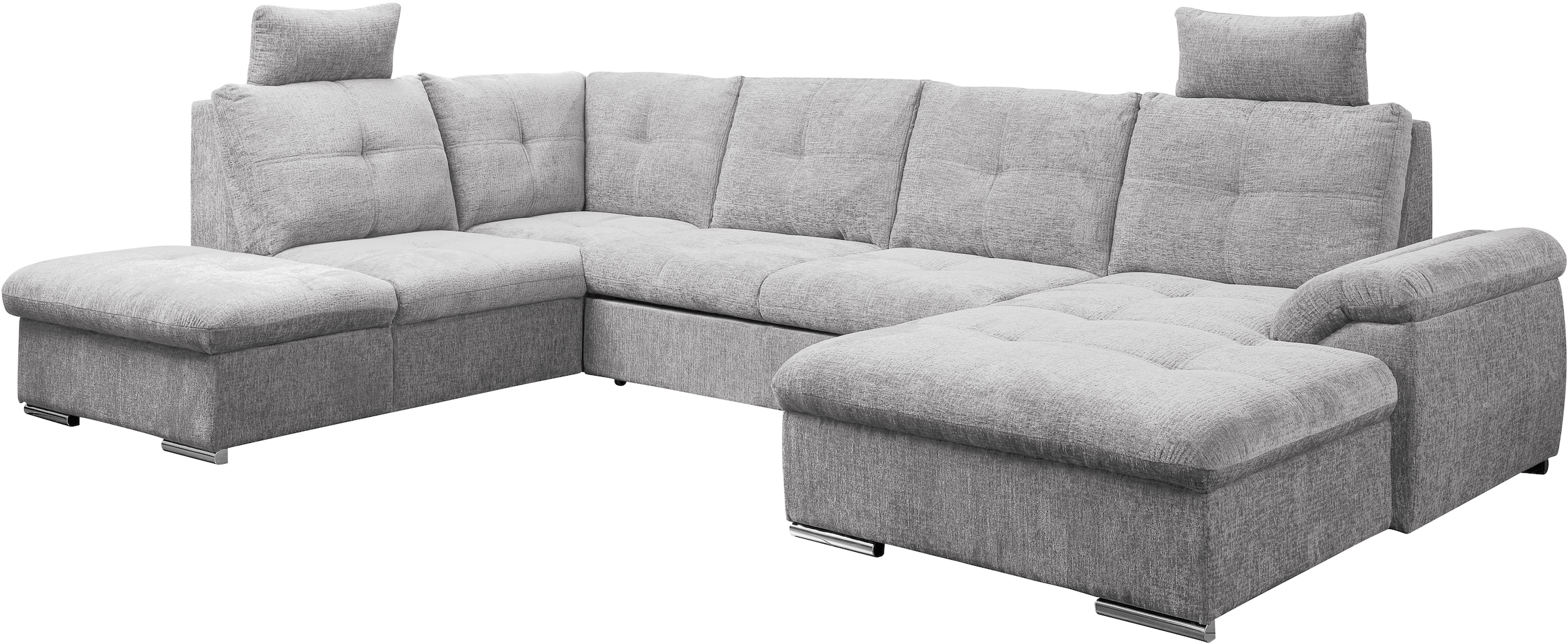 WERK2 Wohnlandschaft »Arena 339 cm breit mit Bett & Bettkasten, wahlw. mit 2 Kopfstützen« U-Form, XXL, Schlaffunktion, Bettkasten