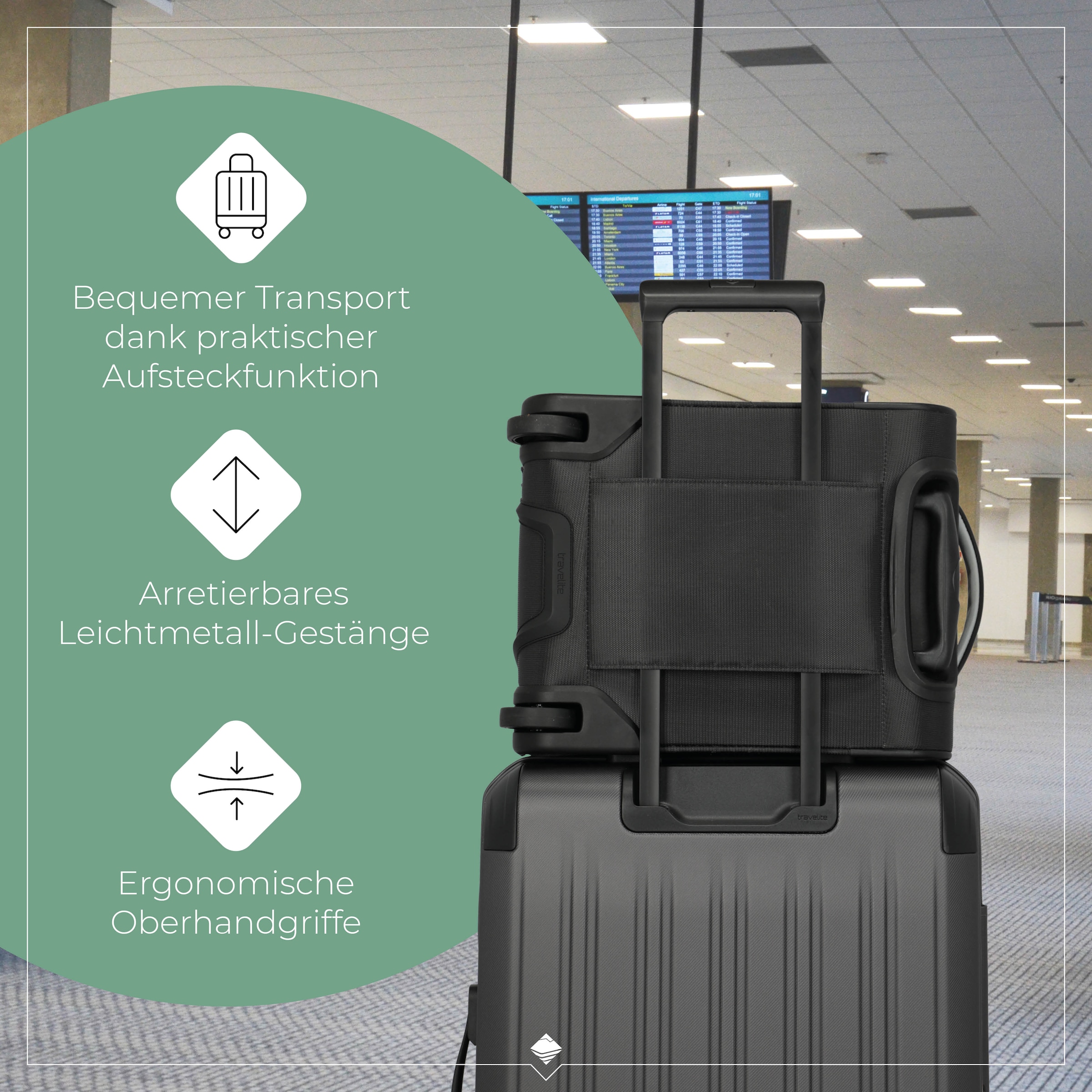 travelite Handgepäck-Trolley »JETPACK Wings 2 Cabin, konzipiert für Eurowings«, 2 Rollen, Weichgepäck-Koffer Handgepäck für die meisten gängigen Airlines