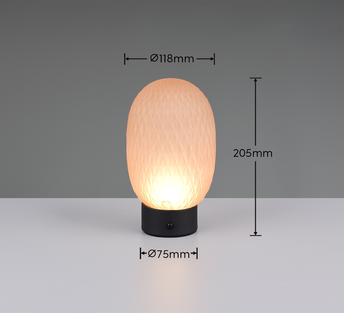 TRIO Leuchten LED Tischleuchte »FACETTE, Akku Tischleuchte mit USB-C Anschluss, Touchdimmer, Höhe 20cm«, 1 flammig, Leuchtmittel LED-Board | LED fest integriert, kabellose Touch Tischlampe mit Glasschirm, LED warmweiß 3000K 140 Lm
