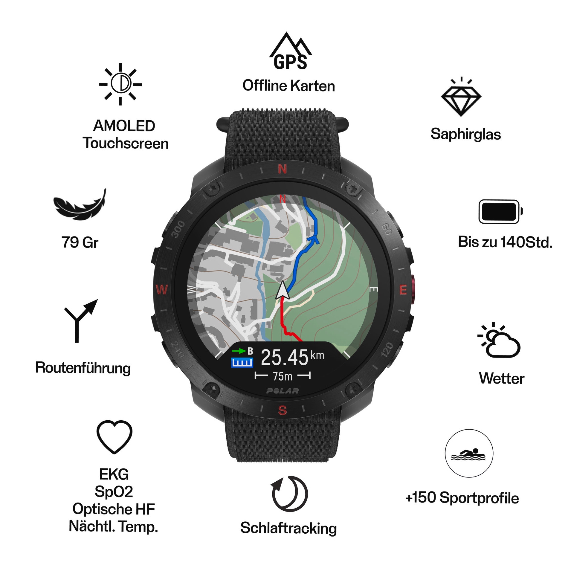 Polaroid Smartwatch »GRIT X2 PRO Hook & Loop M-L« (3,5 cm / 1,39 ″)