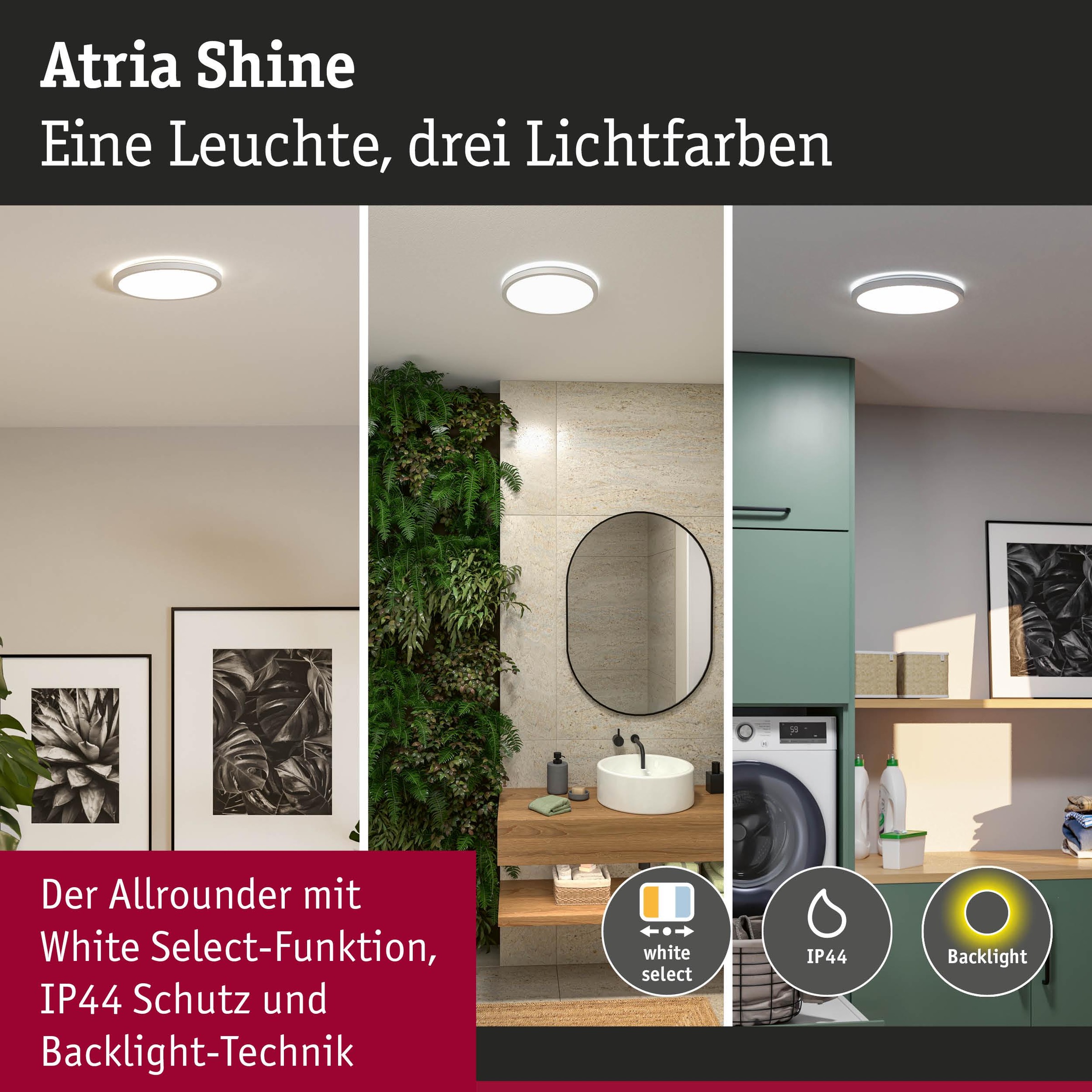 Paulmann LED Panel »Atria Shine IP44 rund 298mm 14,8W 2250lm 3000 - 6500K« LED-Modul 1 Stk. Tageslichtweiß Farbwechsler