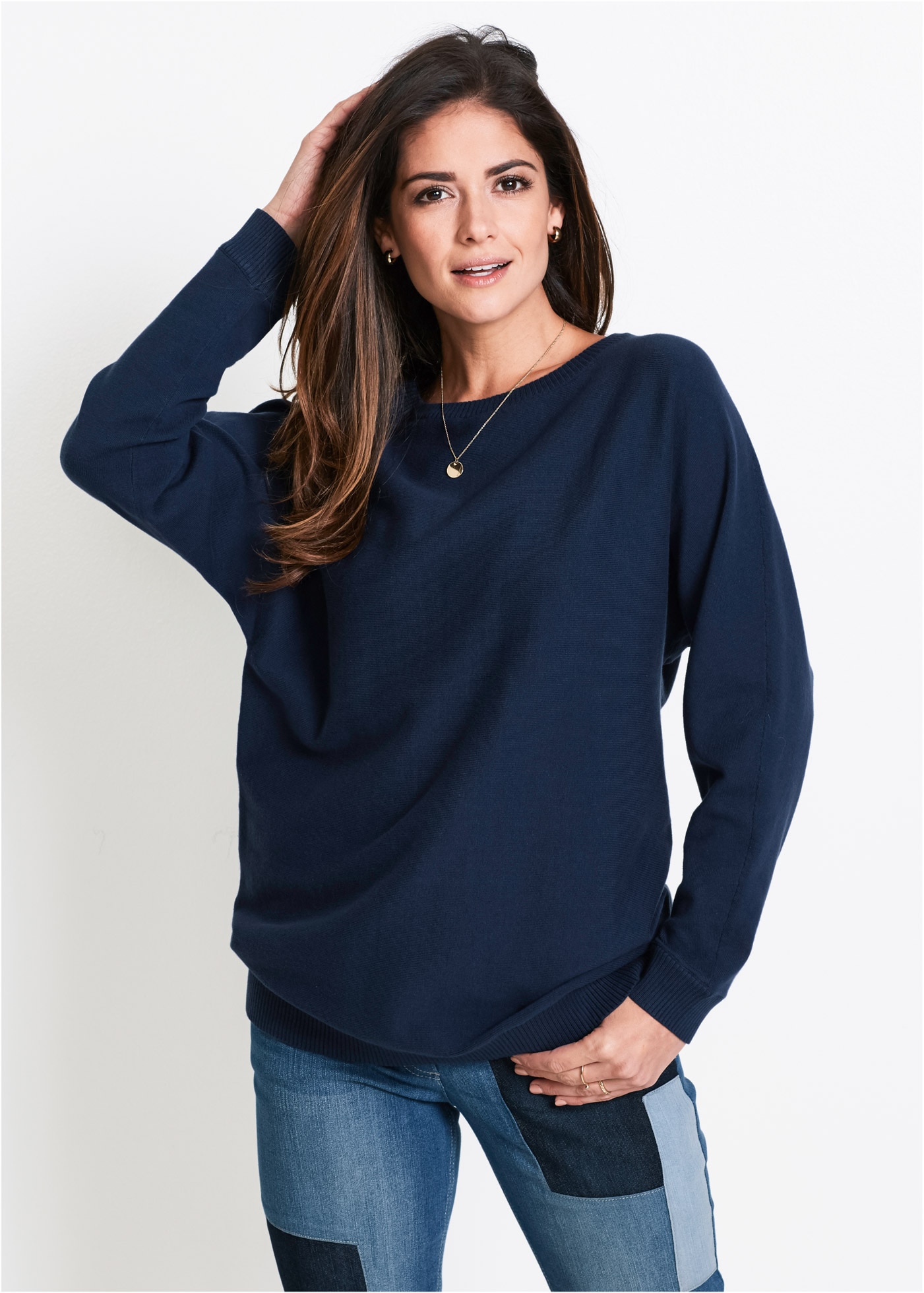 bonprix Strickpullover "Pullover mit Fledermausärmeln" im Feinstrick mit hohem Baumwollanteil, mit Fledermausärmeln