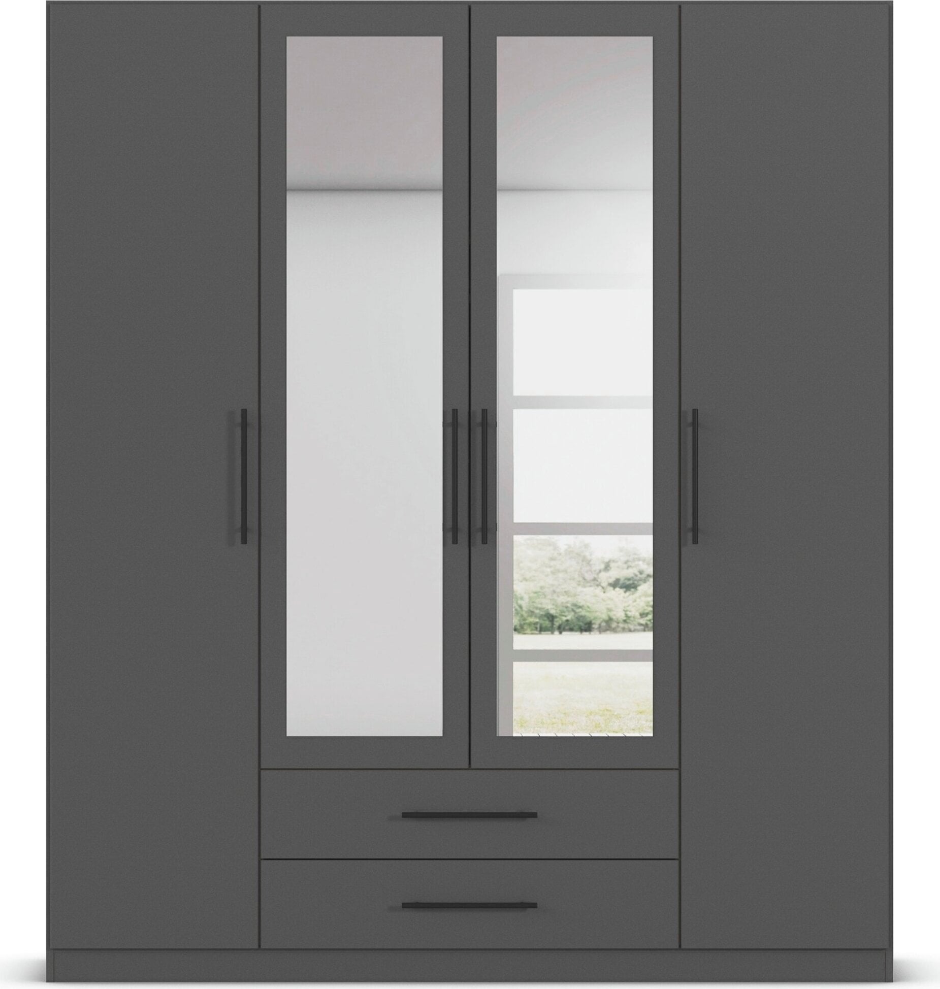 rauch Kleiderschrank »Mehrzweckschrank Schrank Garderobe Wäscheschrank Schlafzimmer GAMMA« 3 verschiedene Ausstattungen BASIC/CLASSIC/PREMIUM (inkl. SOFT-CLOSE),  Graumetallic, 181 cm, 2 Schubladen, Griff Schwarz MADE IN GERMANY