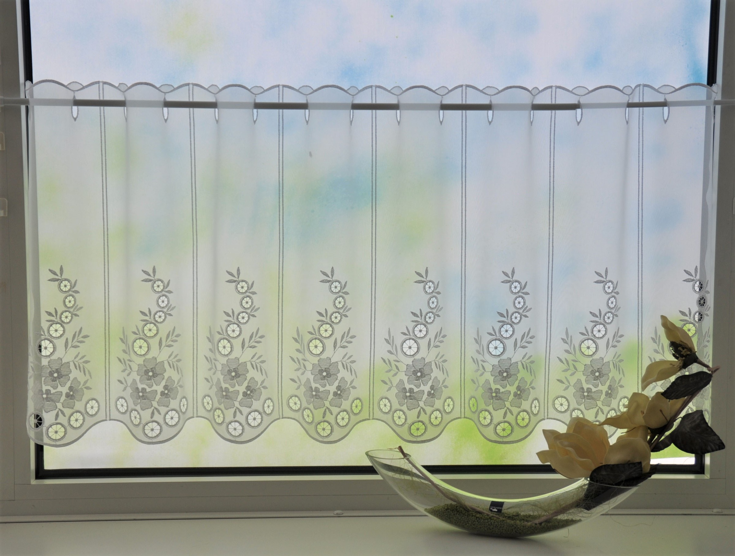 Stickereien Plauen Scheibengardine "Kreise" Stangendurchzug 1 Stk. tlg. günstig online kaufen