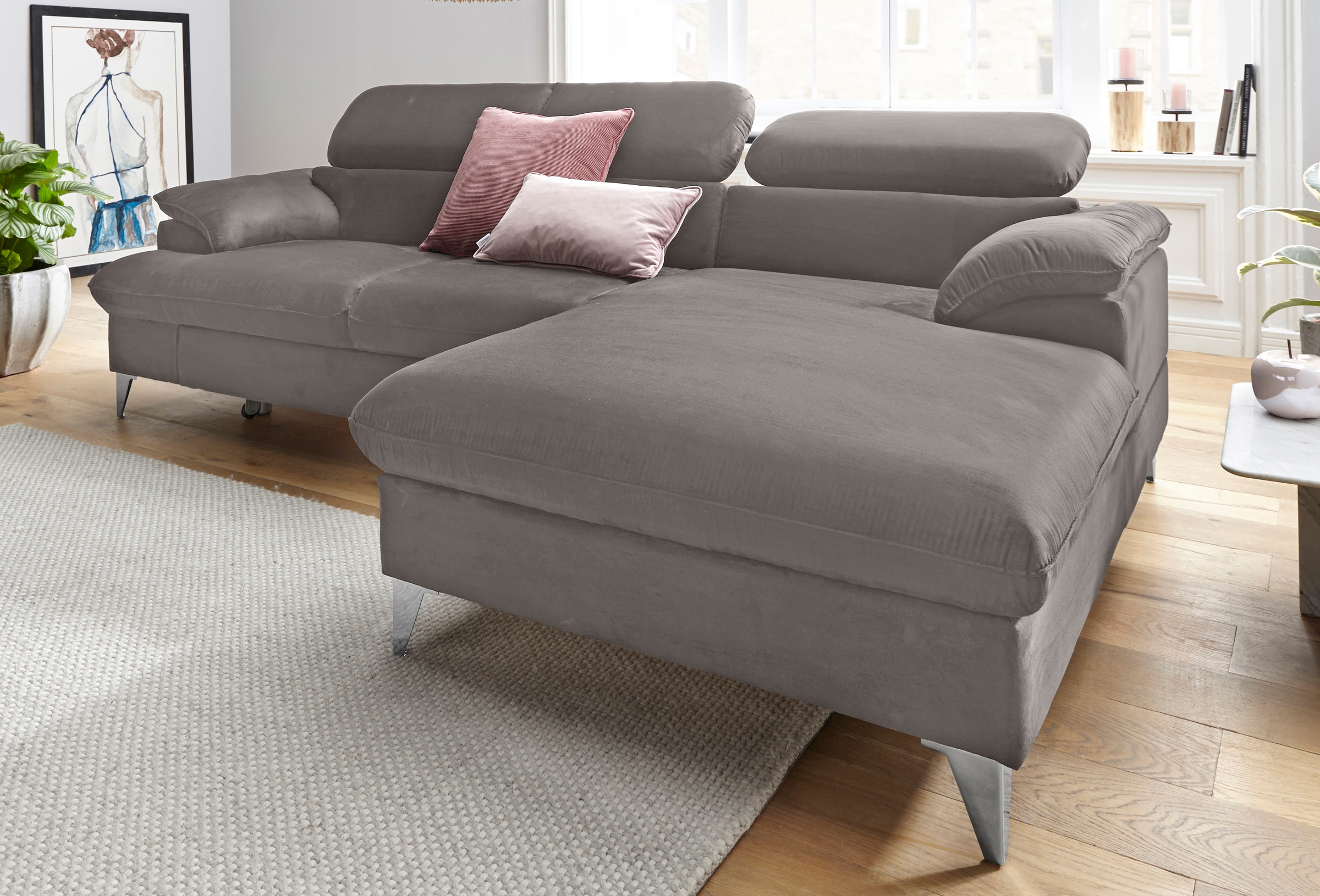 COTTA Polstergarnitur »Caluso L-Form«, (2 tlg.), Set bestehend aus: Ecksofa mit Kopfteilverstellung & Hocker