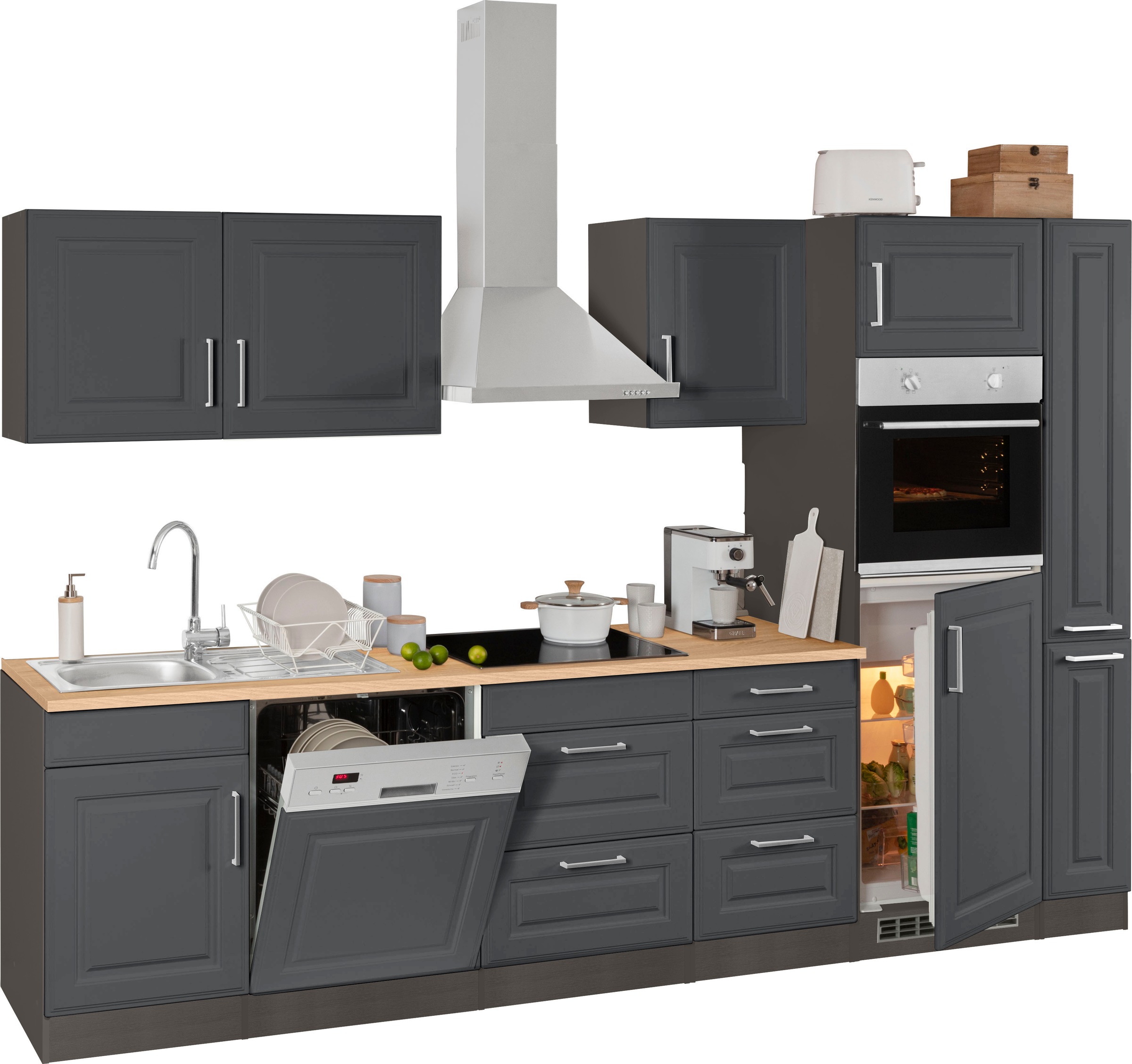 KOCHSTATION Küchenzeile »KS-Stockholm« Breite 310 cm, mit hochwertigen MDF Fronten im Landhaus-Stil