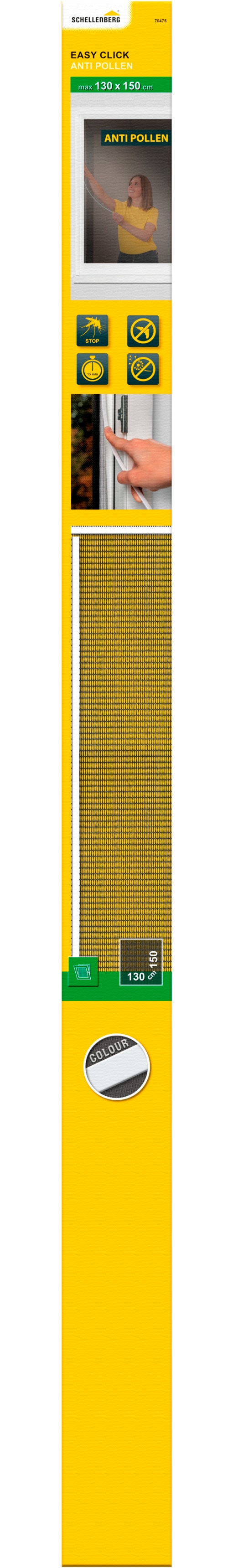 SCHELLENBERG Insektenschutz-Fensterrahmen "Simply Click Plus mit Pollenschutzgewebe für Fenster" Set, 1 Stk. tlg. Fliegengitter zum einklicken ohne bohren, 130 x 150 cm, anthrazit