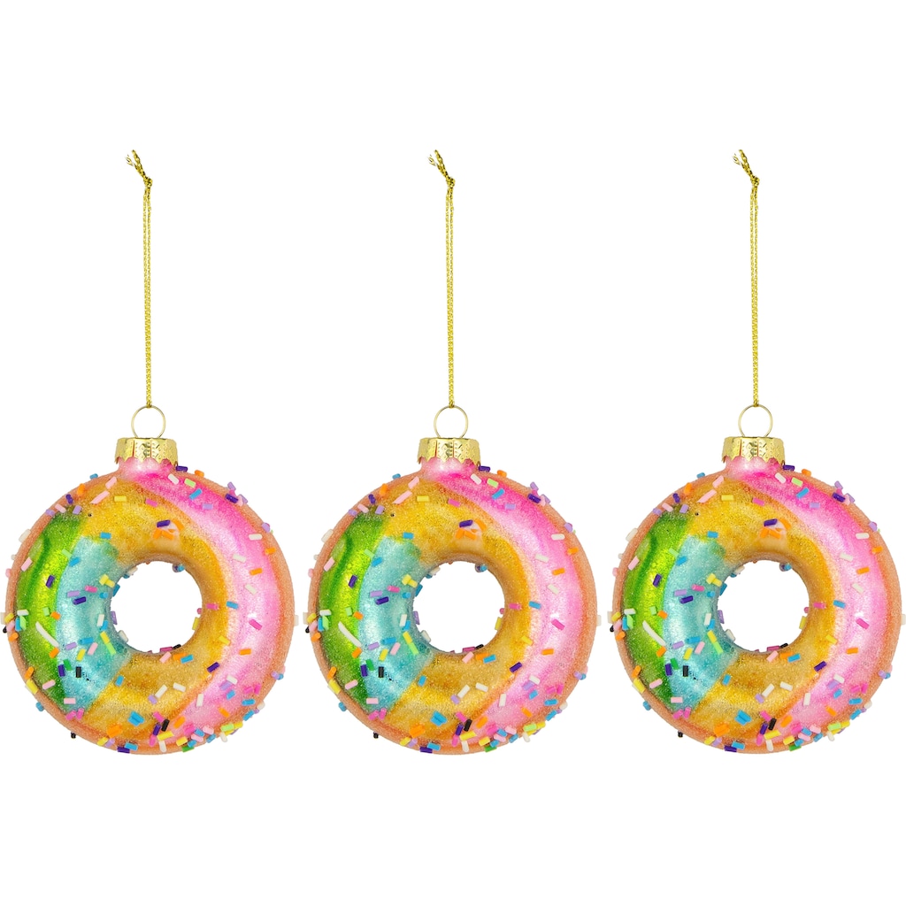 Leonique Christbaumschmuck »Donut Reuben, Weihnachtsbaumkugel aus Glas«, (Set, 3 tlg.)