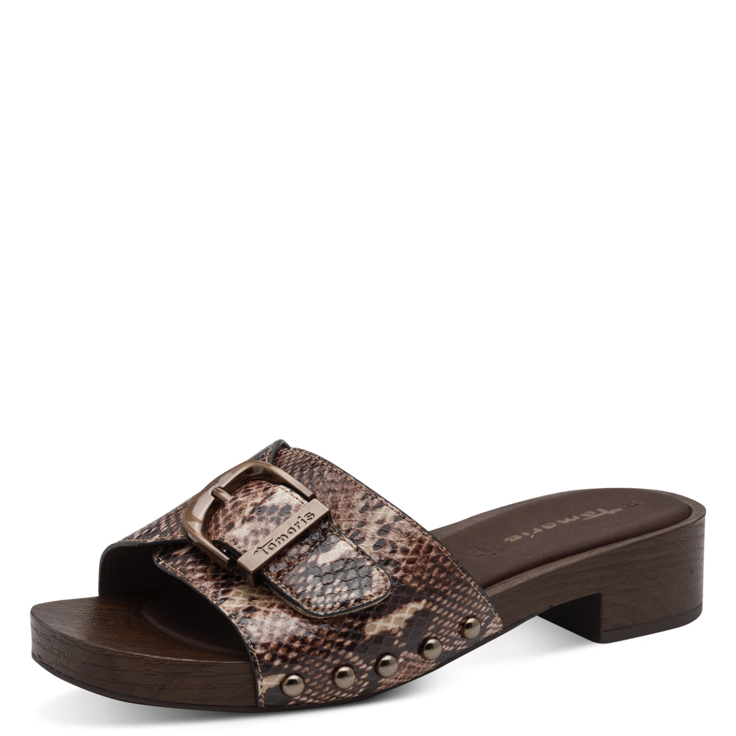 Tamaris Pantolette Blockabstz, Sommerschuh mit Klettverschluss unter der Zierschnalle