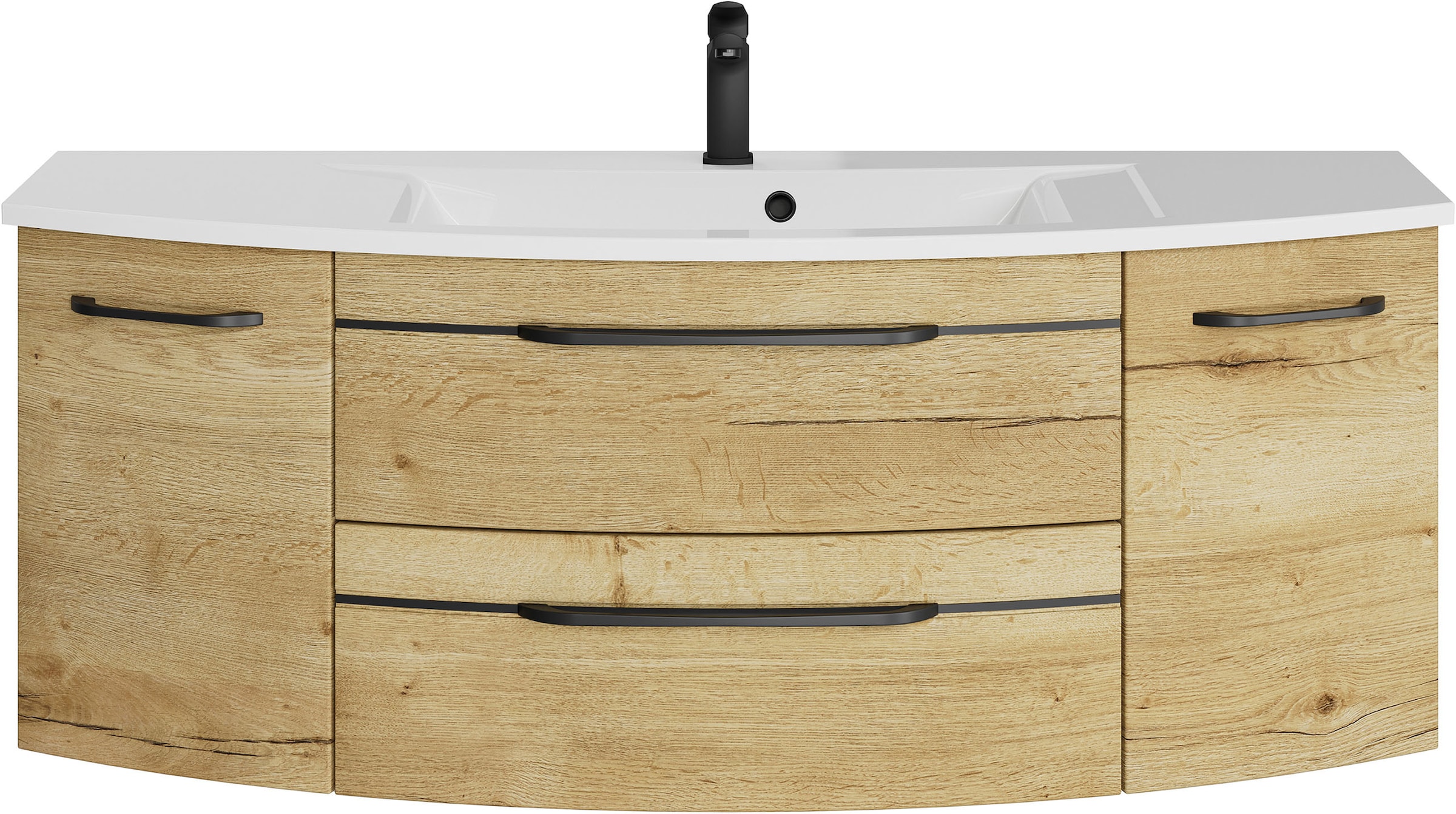 Saphir Badmöbel-Set »Serie 7045 2-teilig Mineralmarmor-Waschtisch mit LED-Spiegelschrank«, (Set, 2 St.), Badezimmer-Set 133,2 cm breit, inkl. Türdämpfer, 5 Türen, 2 Schubladen
