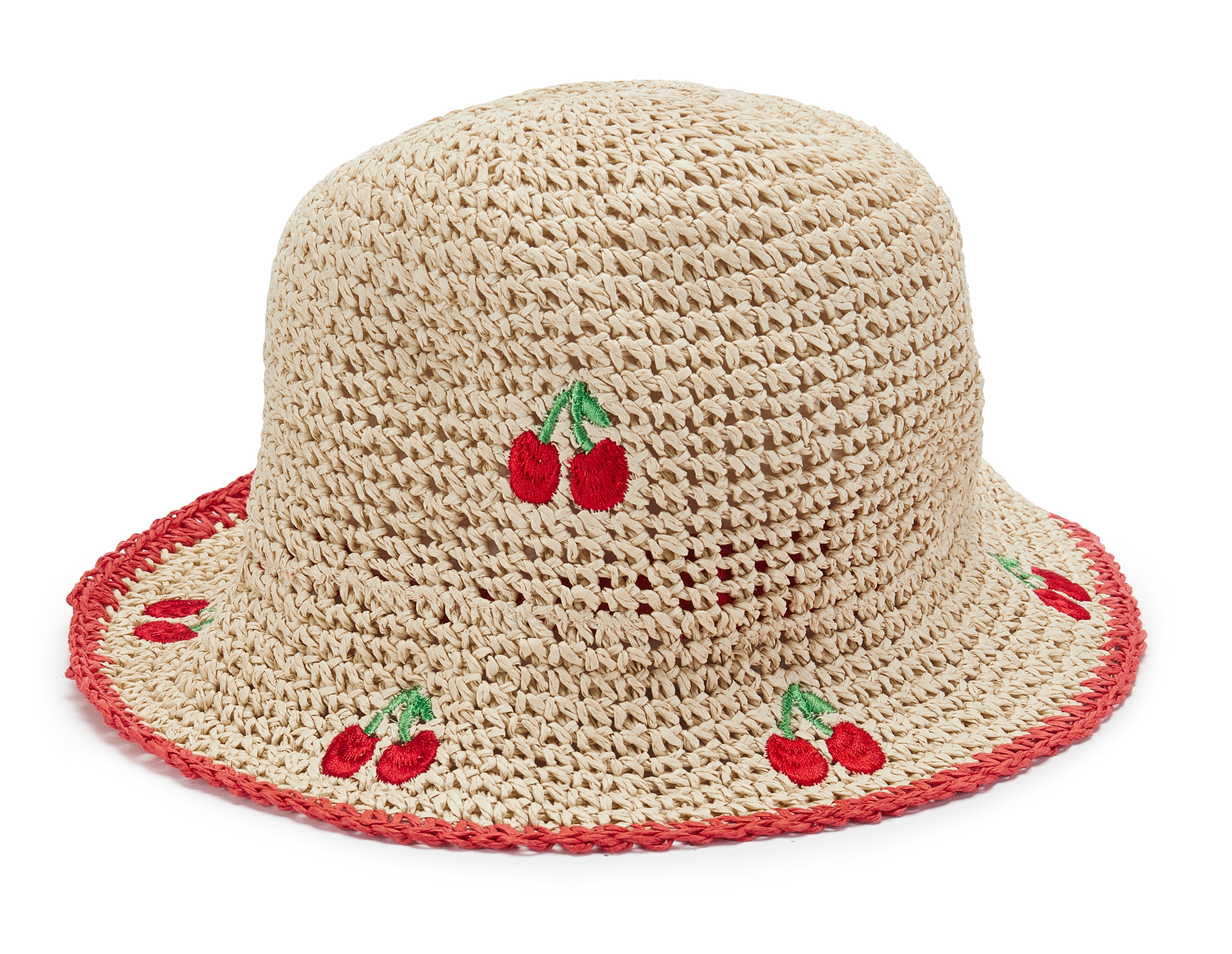 LSCN by LASCANA Strohhut "Sonnenhut, Sommerhut, Kopfbedeckung, Hut" NEU mit modischer Cherry Stickerei