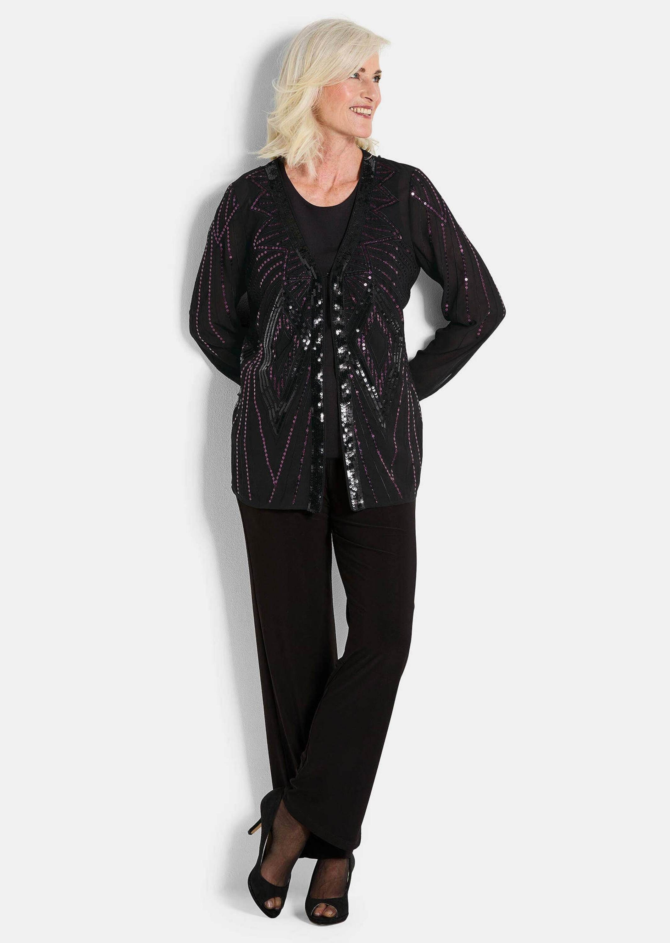GOLDNER Chiffonbluse "Edle Pailletten-Jacke mit V-Ausschnitt" Pailletten günstig online kaufen