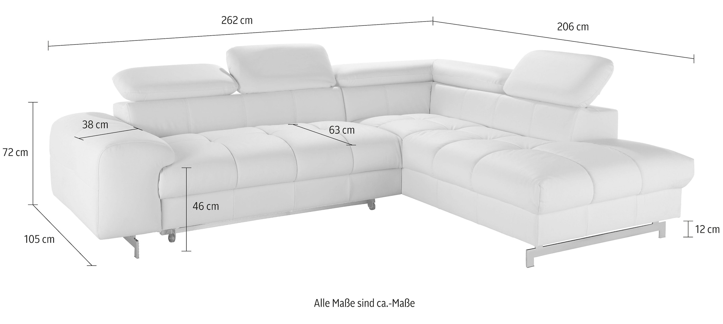COTTA Ecksofa »Chef L-Form«, mit Kopfteilverstellung, edle Metallkufen, wahlweise mit Bettfunktion