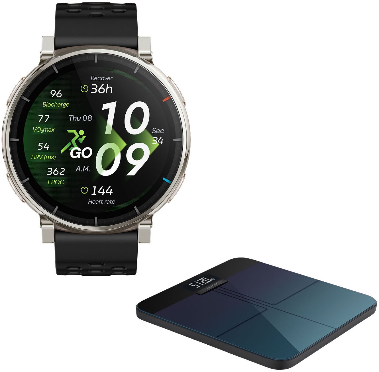 Amazfit Smartwatch "SET: Smart Scale Personenwaage + Active 3 Premium" Amazfit OS