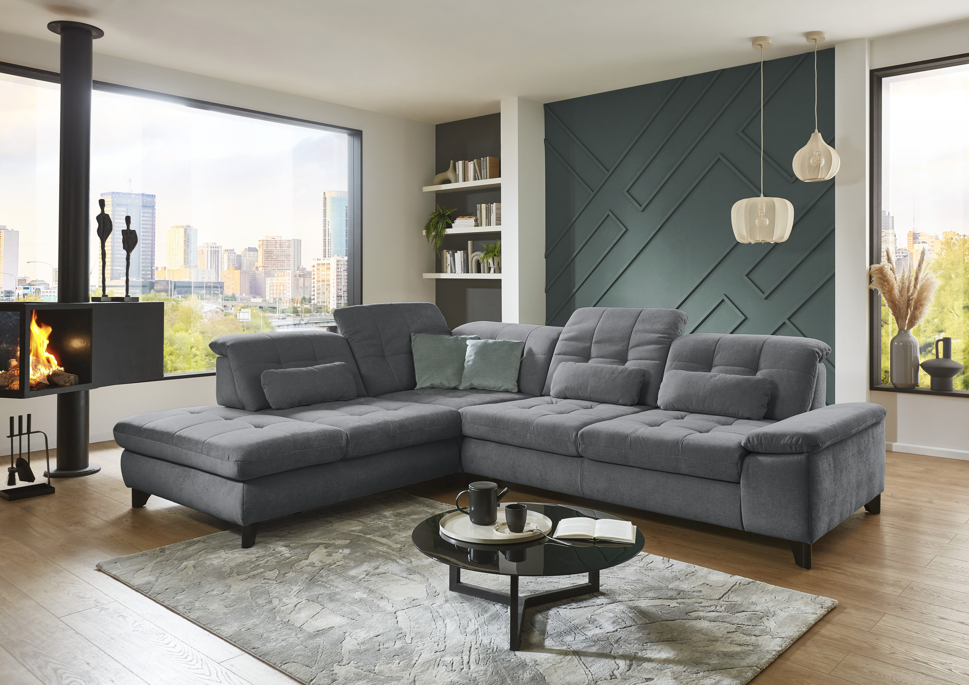 Die PlanBar Ecksofa "MP-IN18012 L-Form mit Federkern-Polsterung" Sitztiefenverstellung, optional Kopfteilverstellung & Schlaffunktion