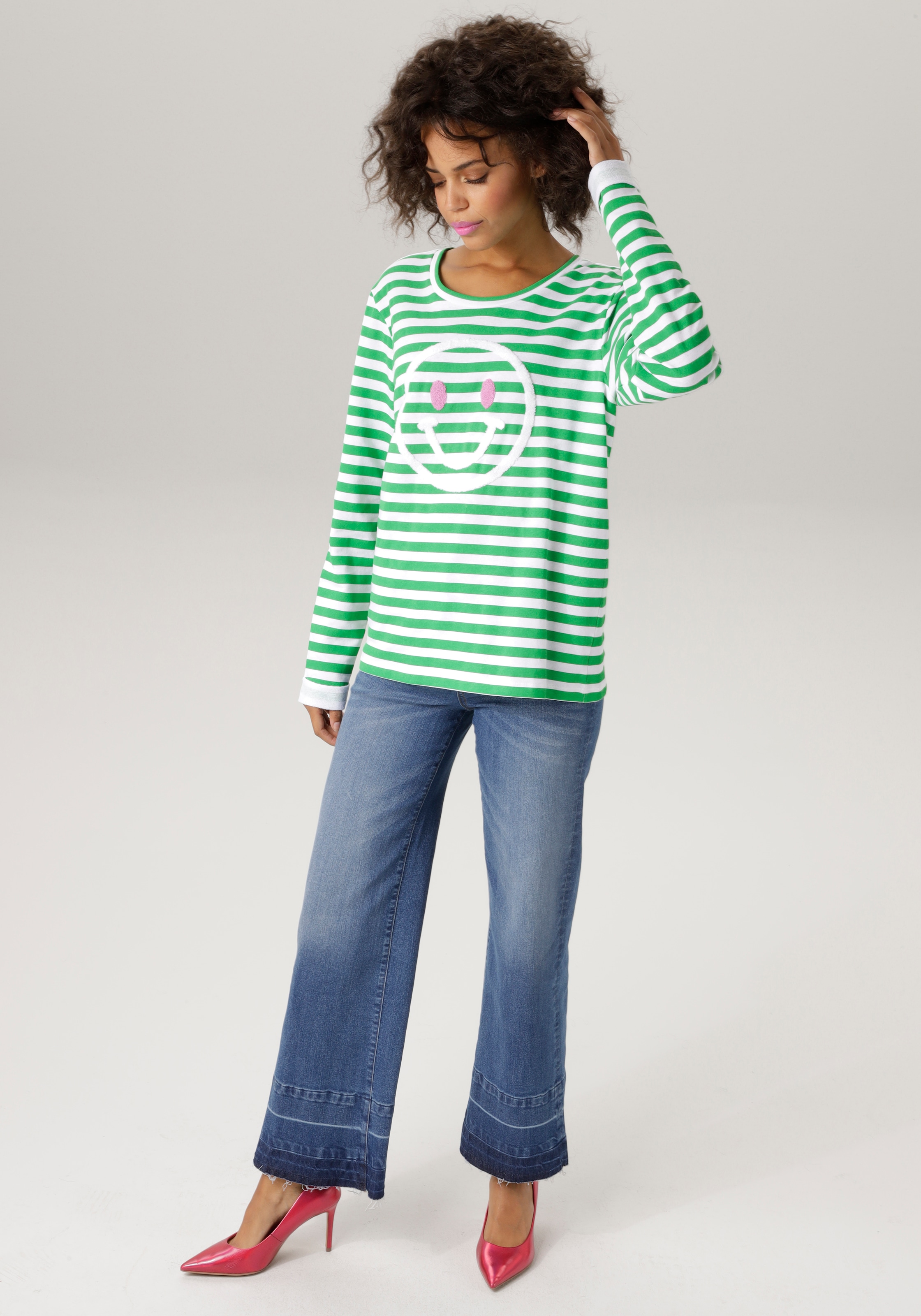 fröhlicher Smiley-Applikation für CASUAL mit kaufen Aniston BAUR Sweatshirt, |
