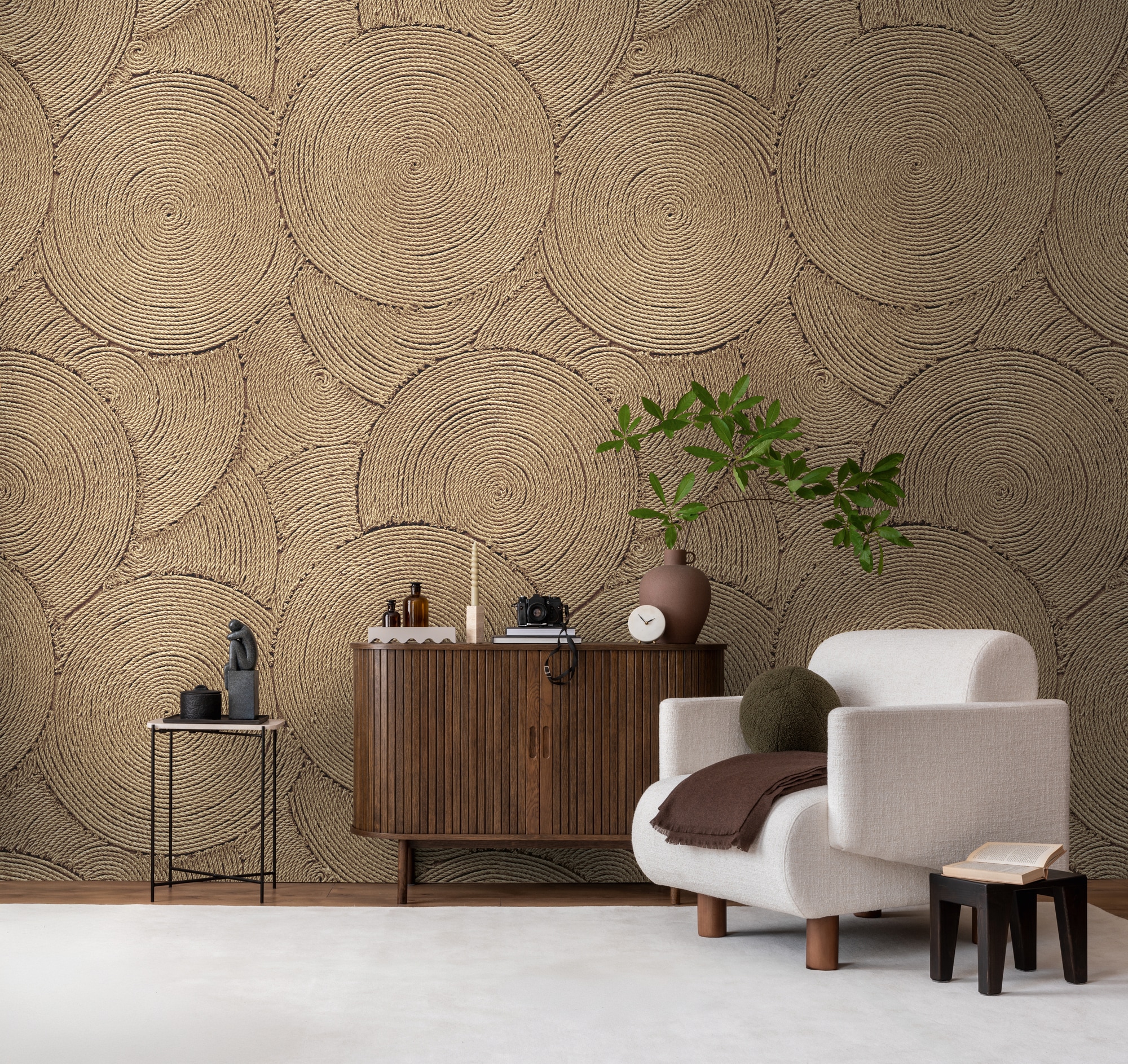 living walls Vliestapete »Vibes & Styles Ropana – Woven Circles Fototapete« Kunst leicht strukturiert Kreisstruktur in 3D-Optik mit natürlicher, moderner Ausstrahlung