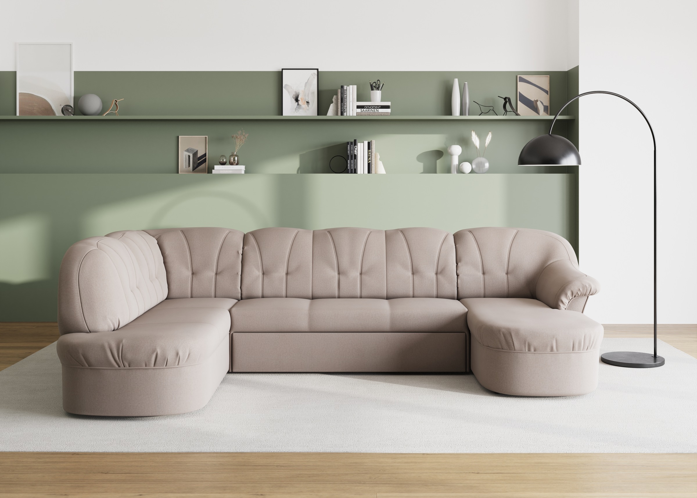 DOMO collection Wohnlandschaft »Pegnitz, zeitlos und modern, mit attraktiver Rückensteppung, U-Form«, wahlweise mit Bettfunktion