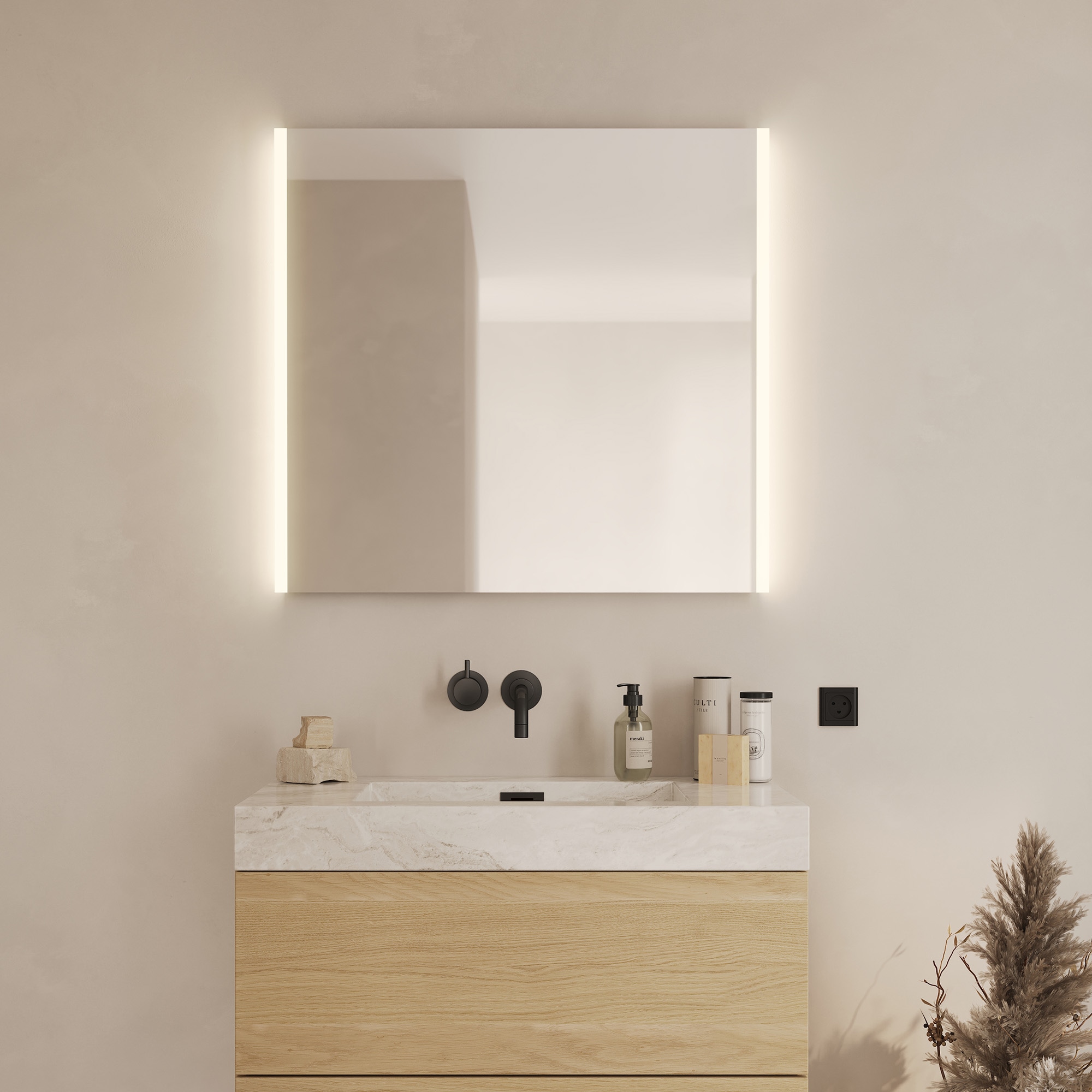 Loevschall Badspiegel »Lago, Spiegel Bundle inkl. Schminkspiegel, Badezimmerspiegel«, x5 Kosmetikspiegel, LED Beleuchtung, Einstellbar, Dänisches Design