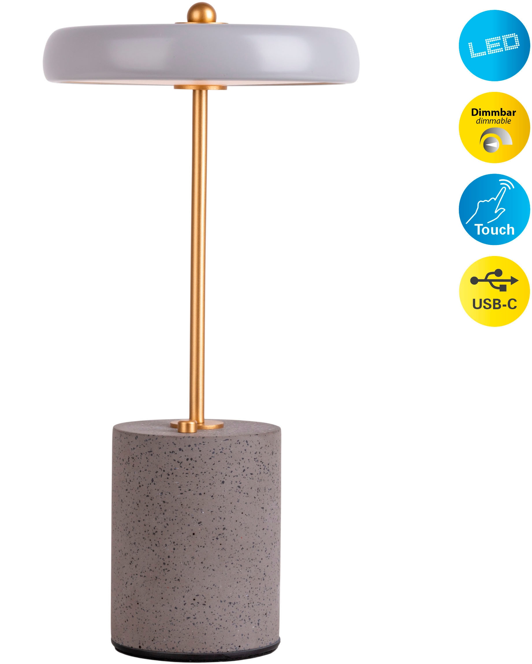 NÄVE Tischleuchte "SETA" Tischlampe H: 30 cm", grau, Ø 15cm H: 30cm, 1 Stk., Leuchten, Dimmbar per Berührungssensor, Tischleuchte