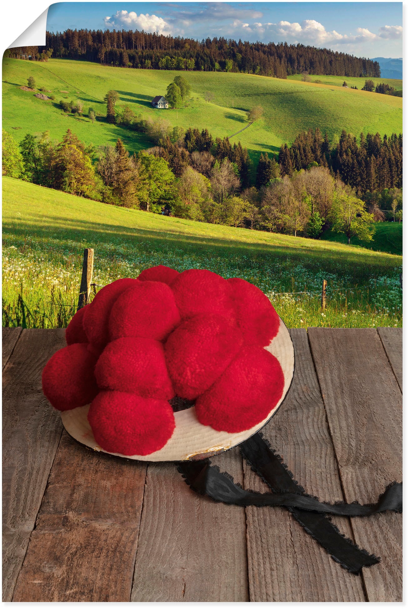 Artland Wandbild »Schwarzwälder Bollenhut auf Holztisch«, Wiesen & Baumbilder, (1... kaufen