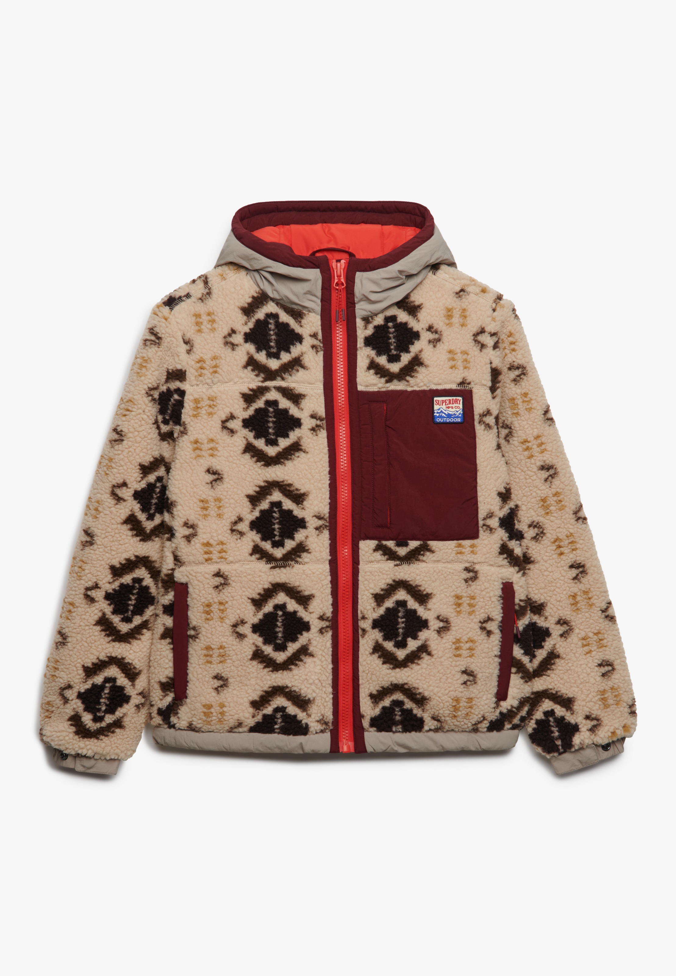Superdry Fleecejacke »SHERPA JAQUARD FLEECE HYBRID« mit Kapuze Kunstfaser, relaxed fit