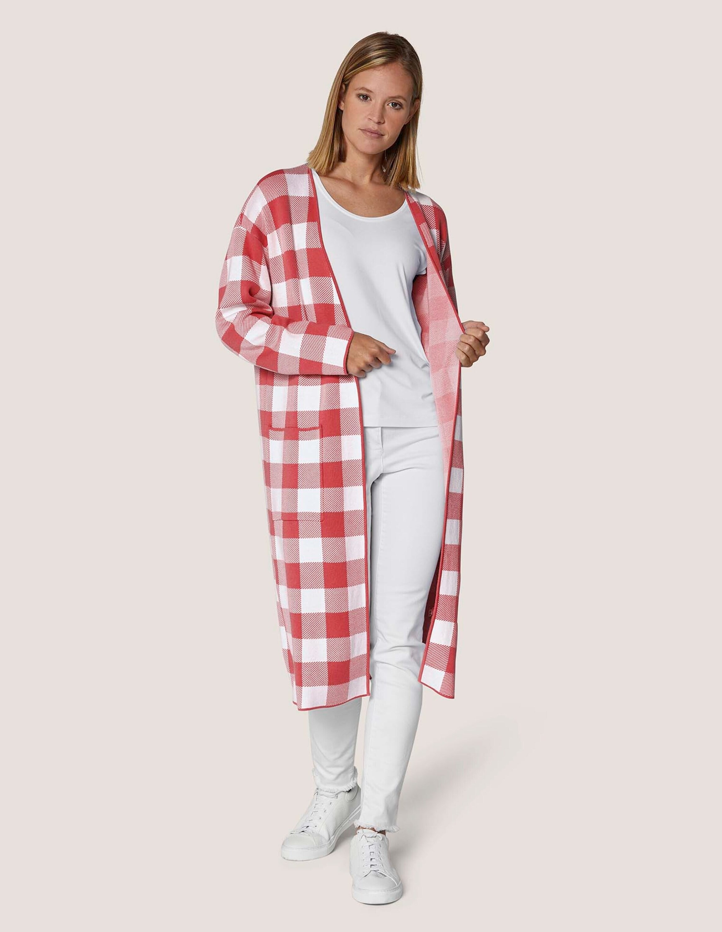 MADELEINE Langmantel »Mantel Verschlussloser Strickmantel in Karo-Jacquard«