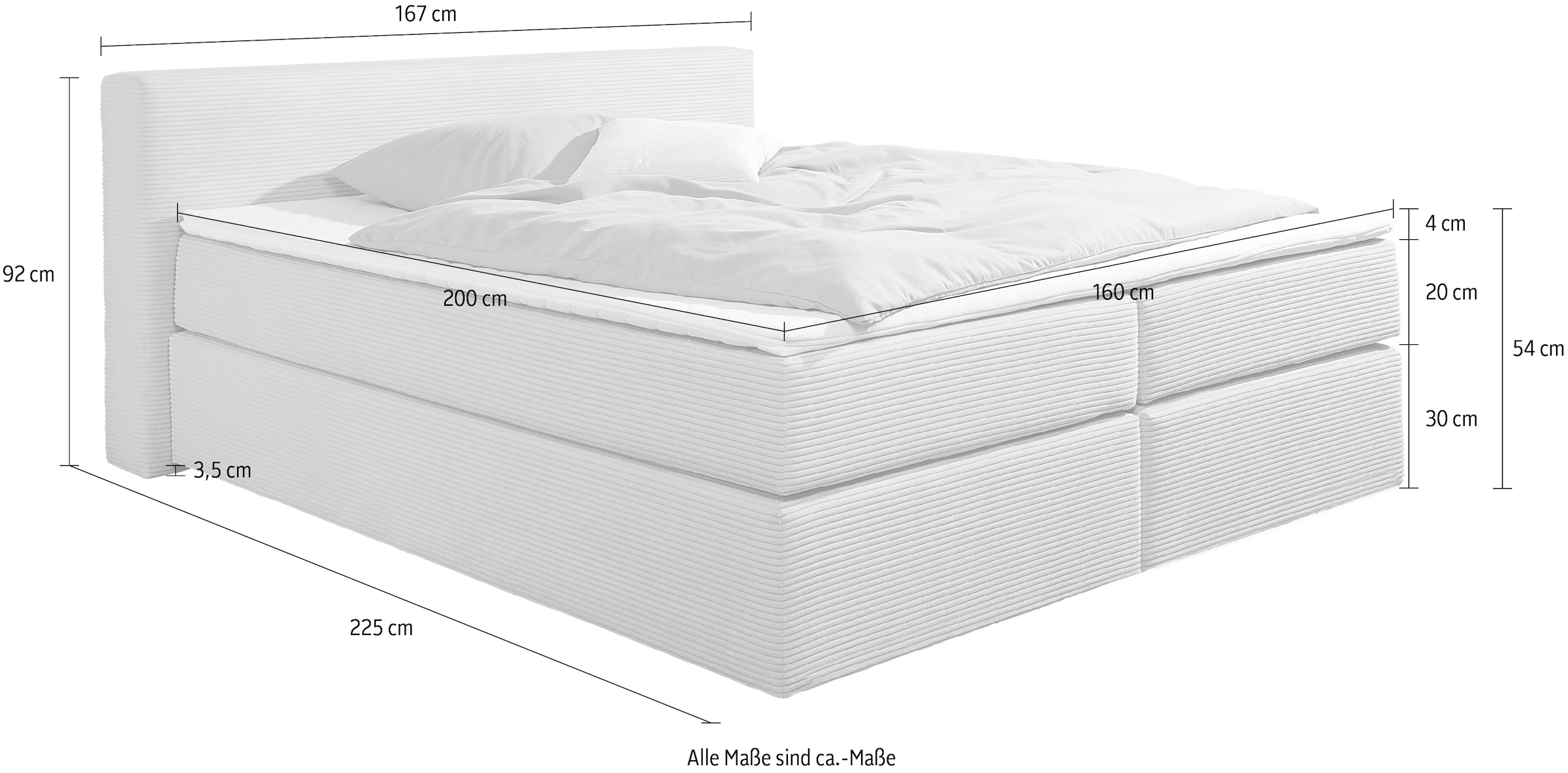 andas Boxspringbett »Åby«, In Cord Bezug, wahlweise mit und ohne Matrazte erhältlich