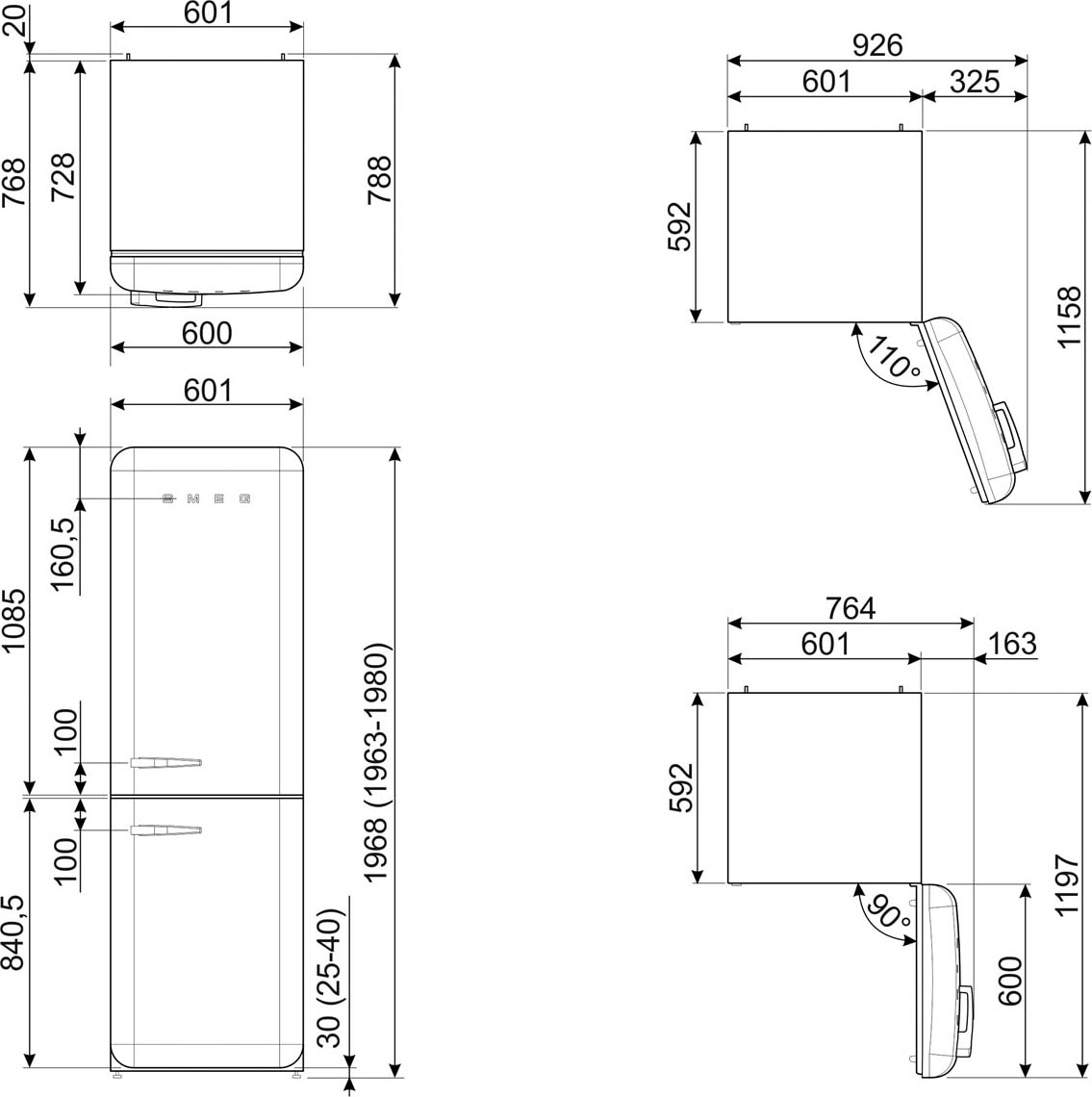 Smeg Kühl-/Gefrierkombination »FAB32«, FAB32RLI5, 196,8 cm hoch, 60,1 cm breit