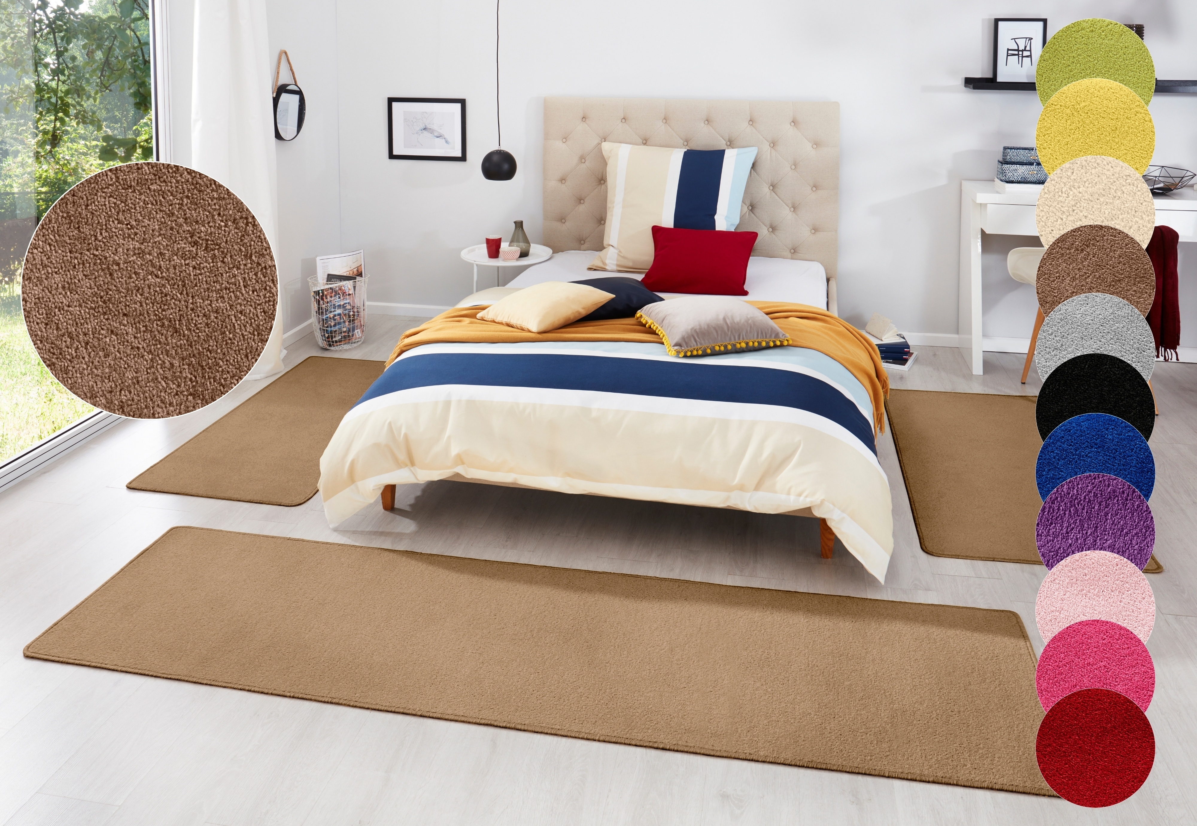 Bettumrandung HANSE HOME, H:7mm, braun, Obermaterial: 100% Polypropylen, Schlafzimmer, Bettumrandungen, "Fancy", Unifarben, Bettvorleger, 3-teiliges