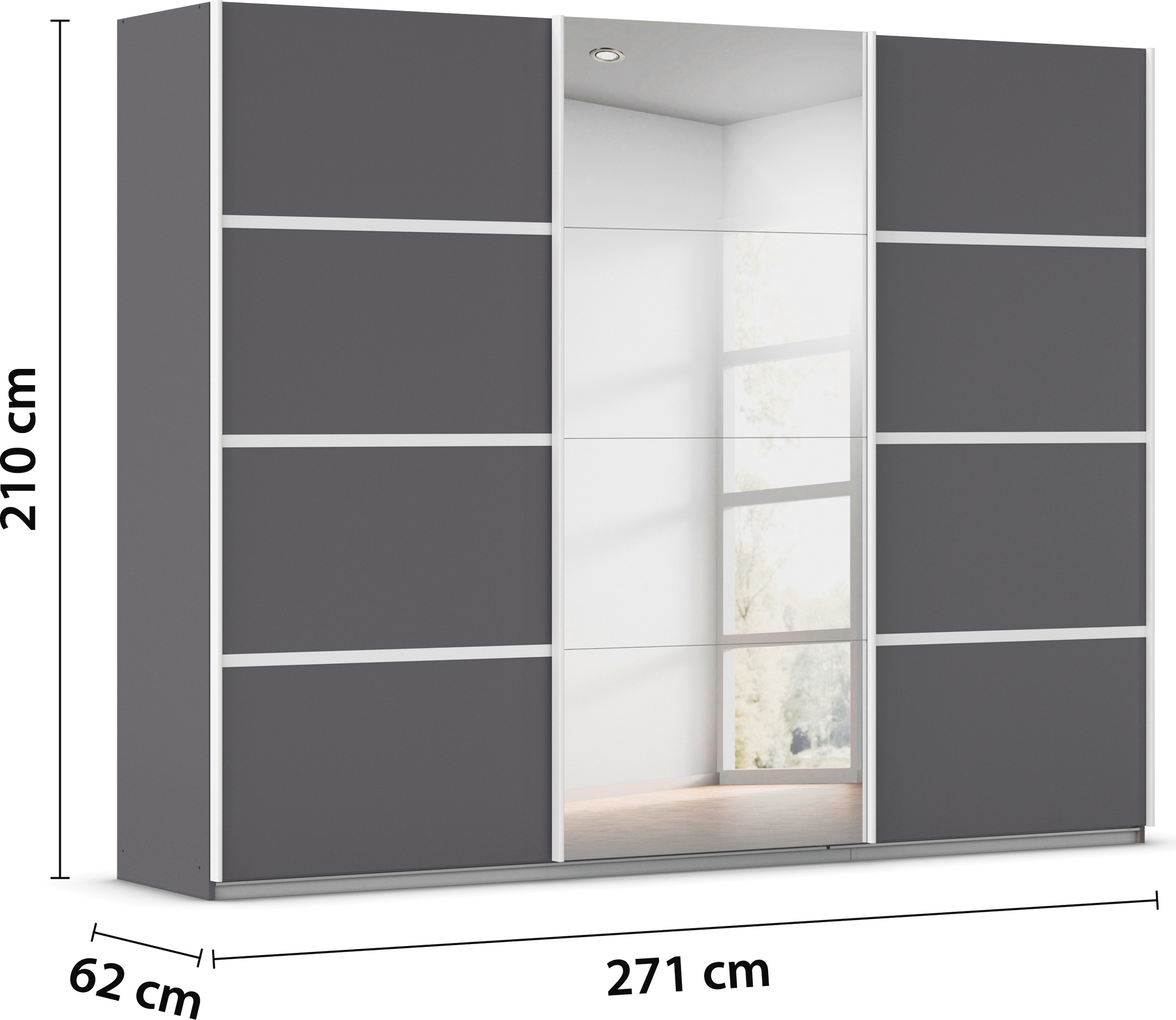 rauch Kleiderschrank »Schwebetürenschrank OTTO´s Choice Garderobe Schrank TOP ANGEBOT Avola«, (in 3 verschiedenen Ausstattungen BASIC/CLASSIC/PREMIUM inkl. Spiegel), mit eleganten Zierleisten in Chrom, Schwarz oder Weiß MADE IN GERMANY