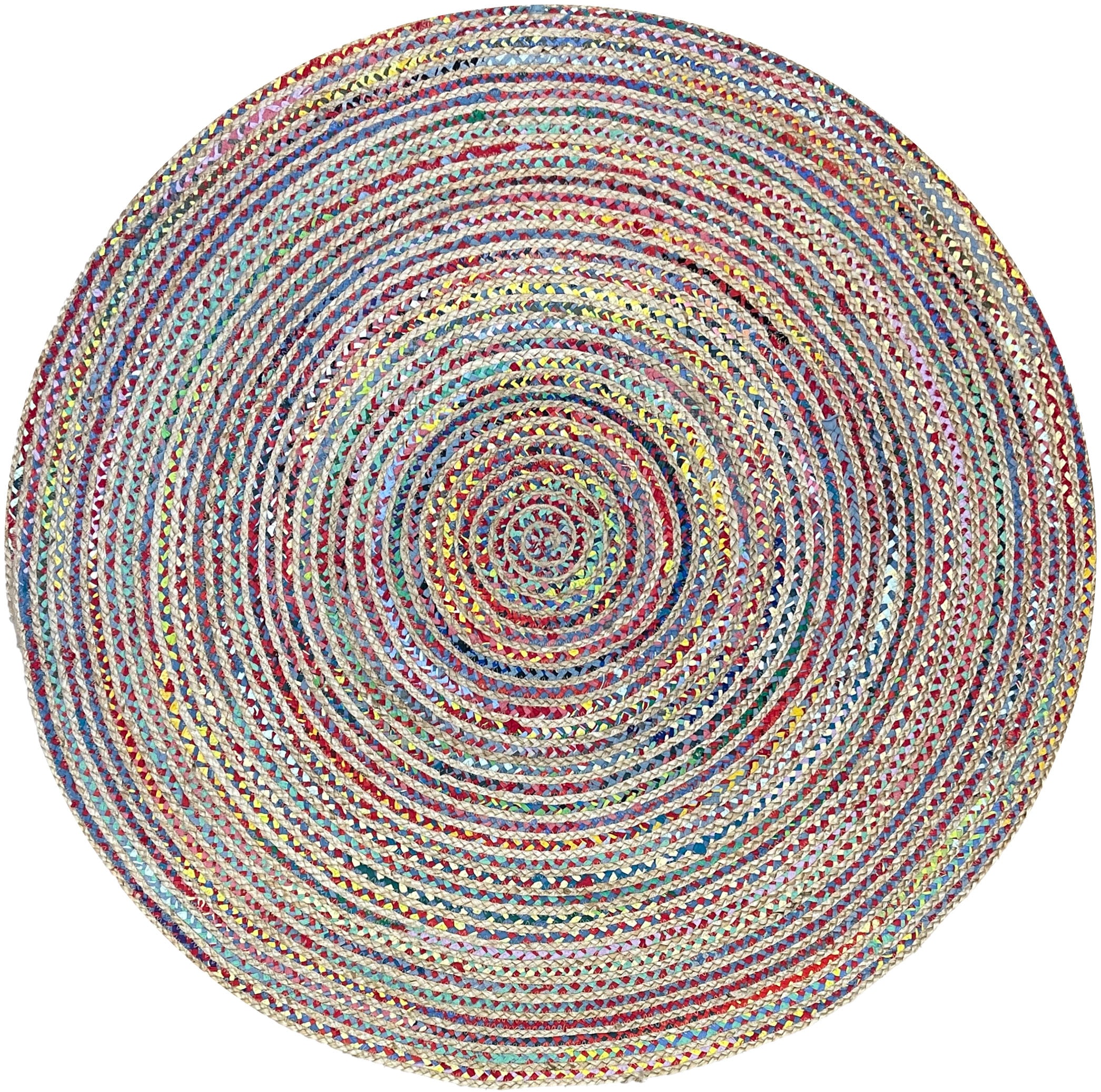 Myflair Möbel & Accessoires Teppich »Boho Breeze«, rund, 10 mm Höhe, Juteteppich, handgeflochten, Wendeteppich, farbige Baumwoll-Akzente