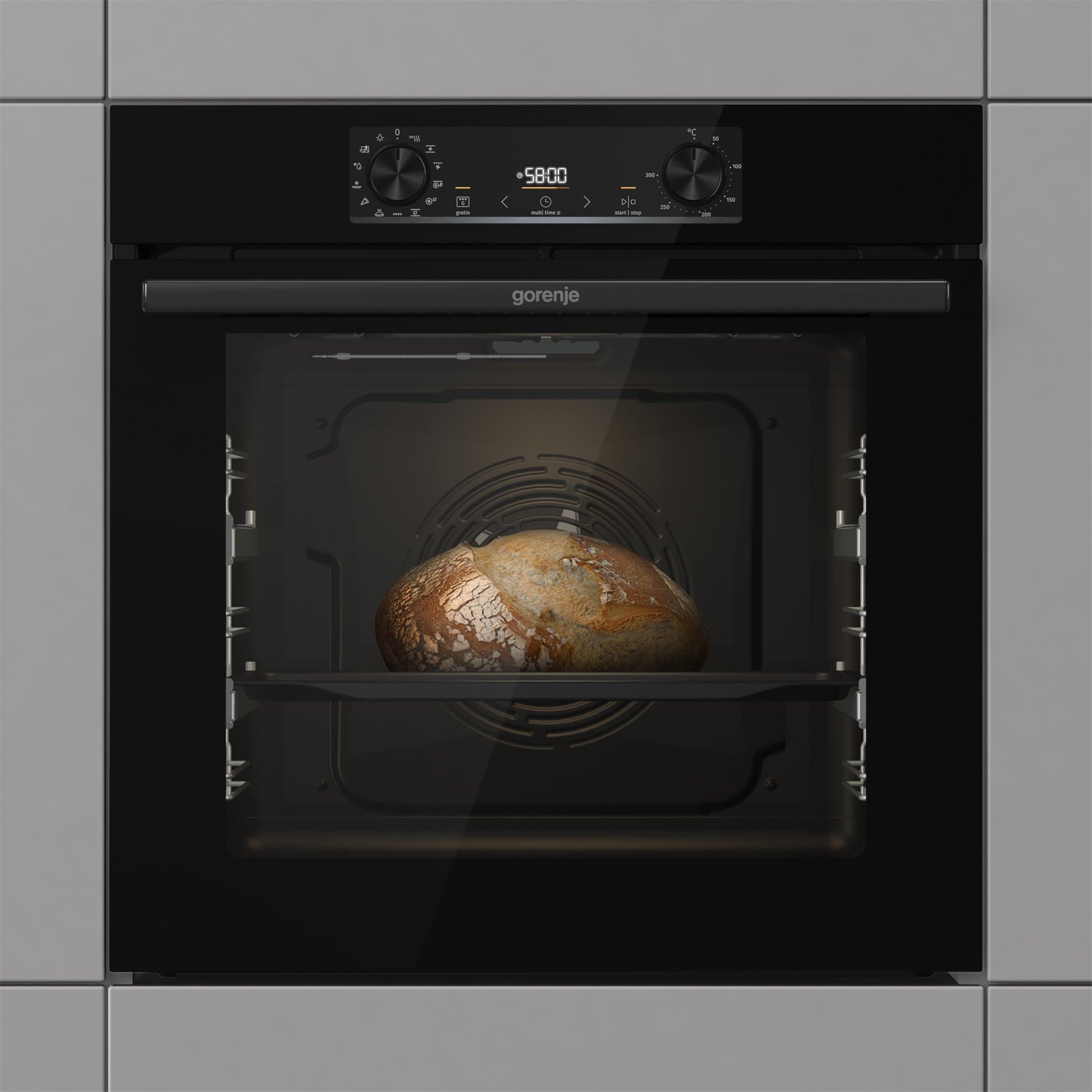GORENJE Einbaubackofen »BOS6737E09BGOT« mit 2-fach-Teleskopauszug mit Aqua-Reinigungsfunktion Pizzafunktion mit 300 °C – perfekt für Pizza, Focaccia und mehr!