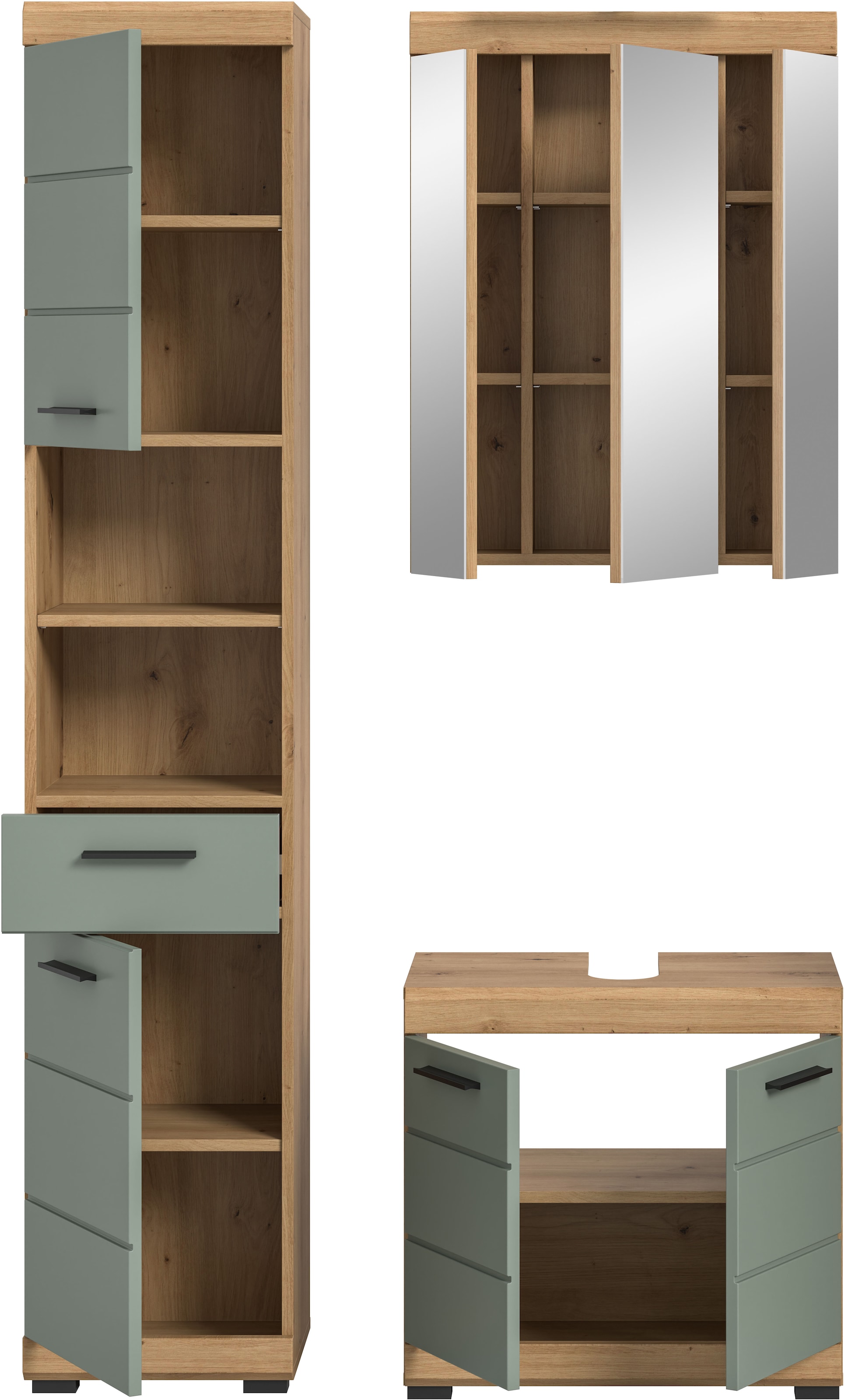 INOSIGN Badmöbel-Set »Siena, 3 teilig, bestehend aus:«, (Set), Hochschrank, Waschbeckenunterschrank, Spiegelschrank