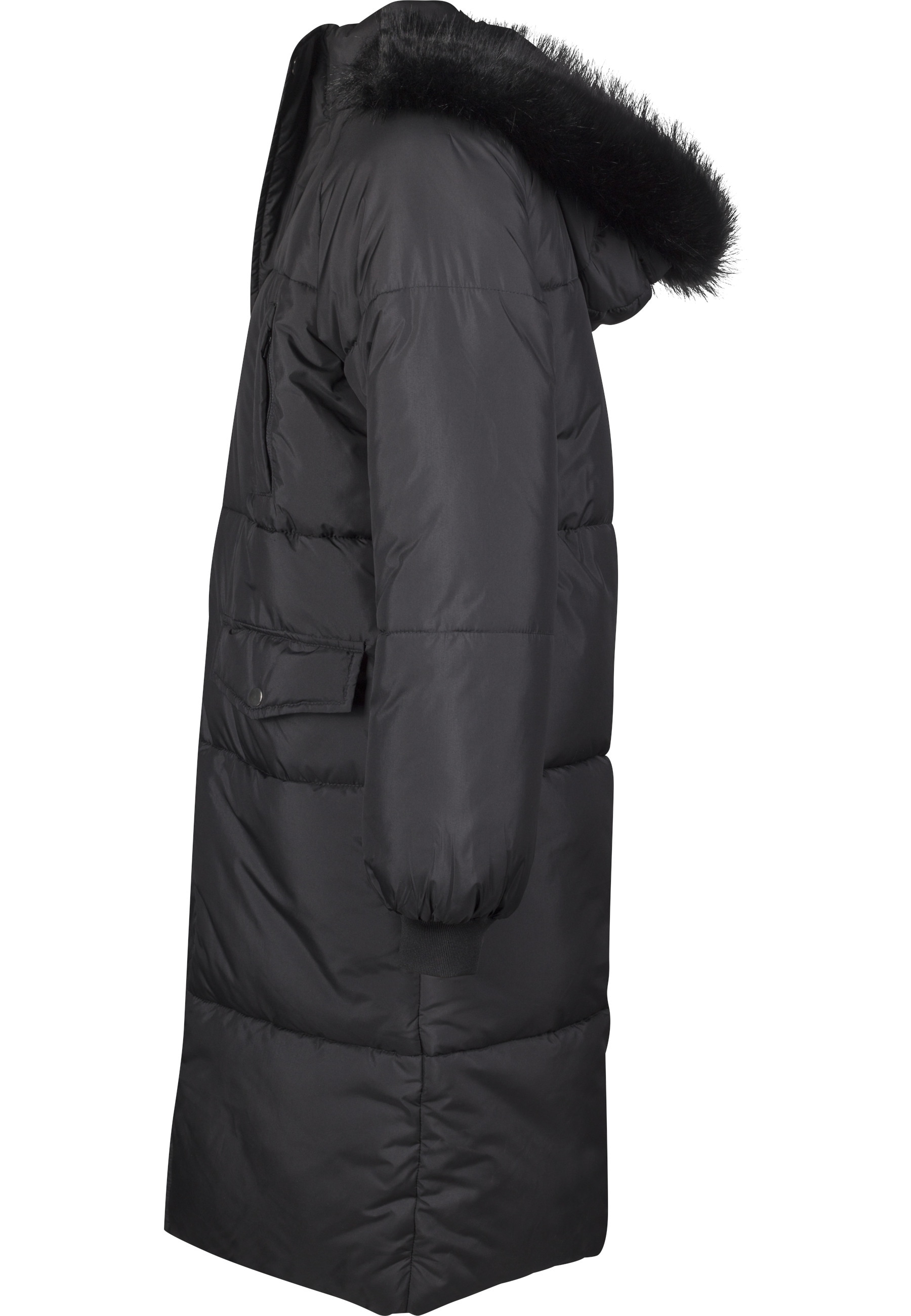 URBAN CLASSICS Winterjacke »Urban Classics Damen Ladies Oversize Faux Fur Puffer Coat« 1 Stk. tlg. mit Kapuze