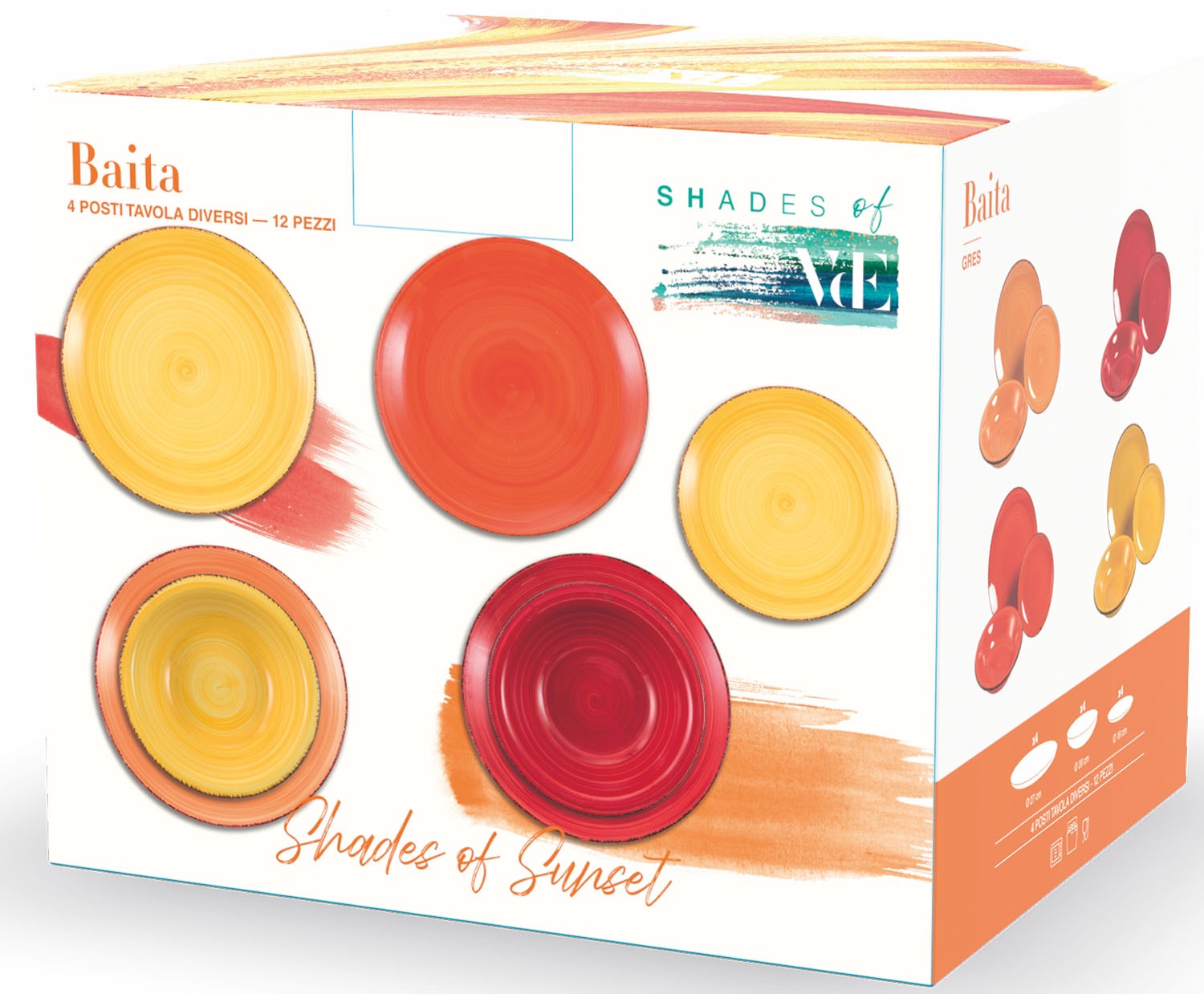 Villa d'Este Teller-Set »Geschirr-Set Baita Sunset«, (Set, 12 tlg.), Service, Tafelservice, 12 Teile, für 4 Personen