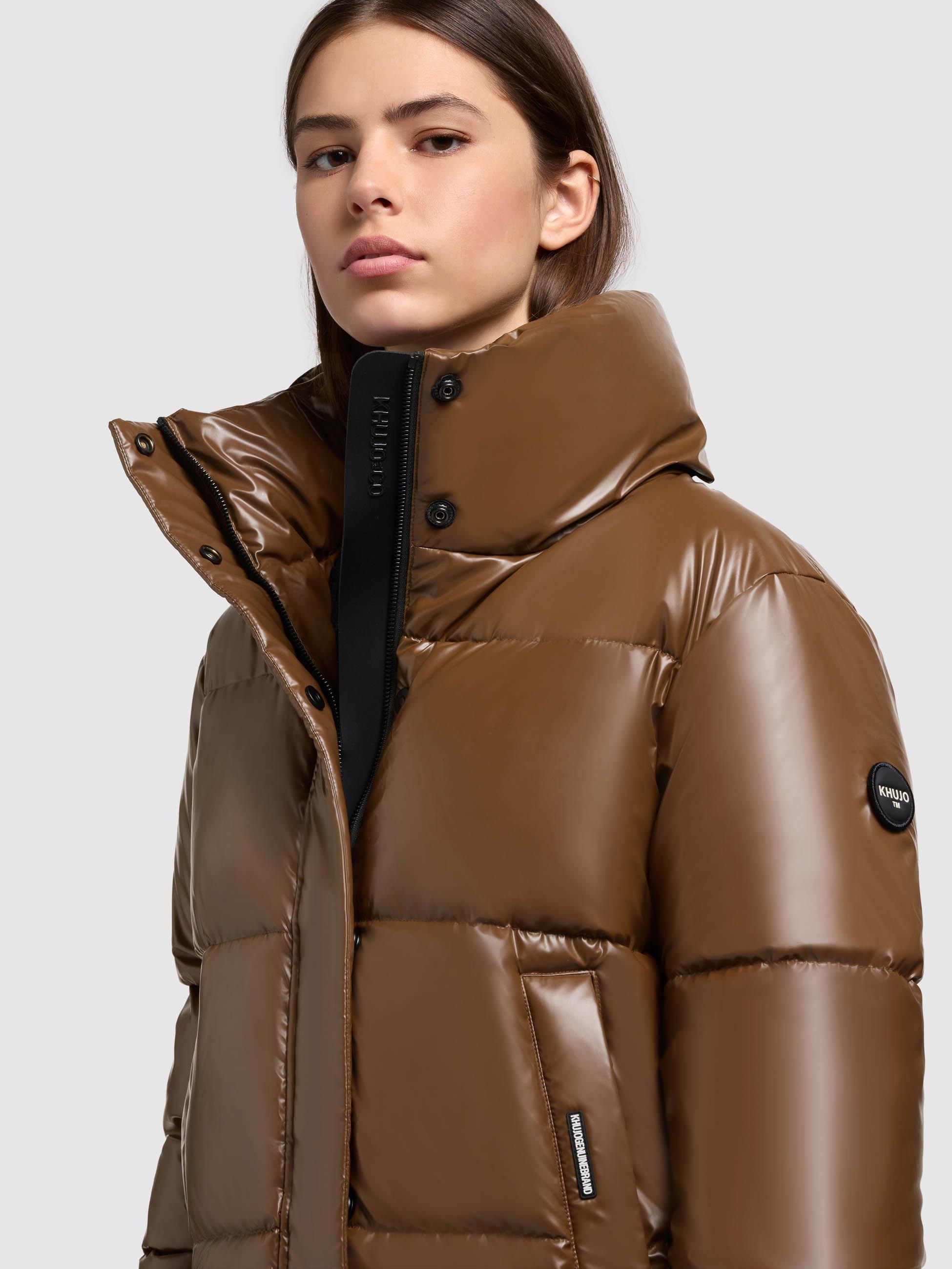 Winterjacke KHUJO "Rinja2 Shiny", Damen, Gr. XL (42), kupfer, Obermaterial: 100% Polyester; Innenfutter: 100% Nylon; Wattierung: 100% Polyester; Beschichtung: 100% Polyurethan, gerade hüftlang, hoch geschlossener Ausschnitt, Ärmel ohne Ärmelschlitz normal 3